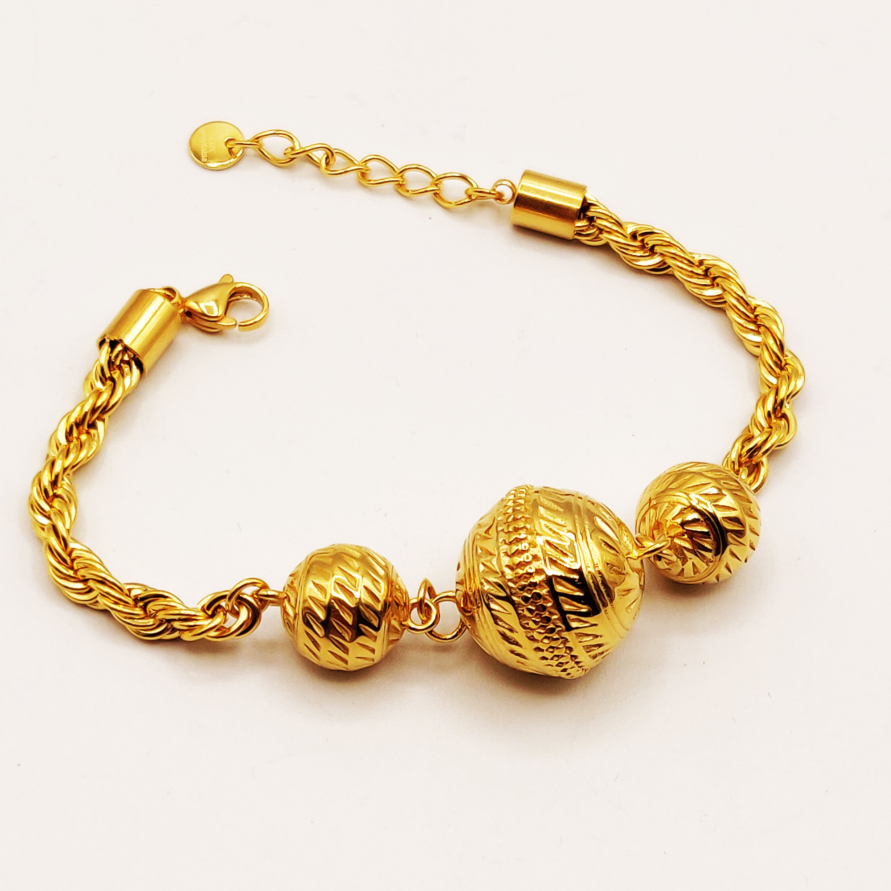 Bracelet Torsade Triple Boules Dorées Luxe