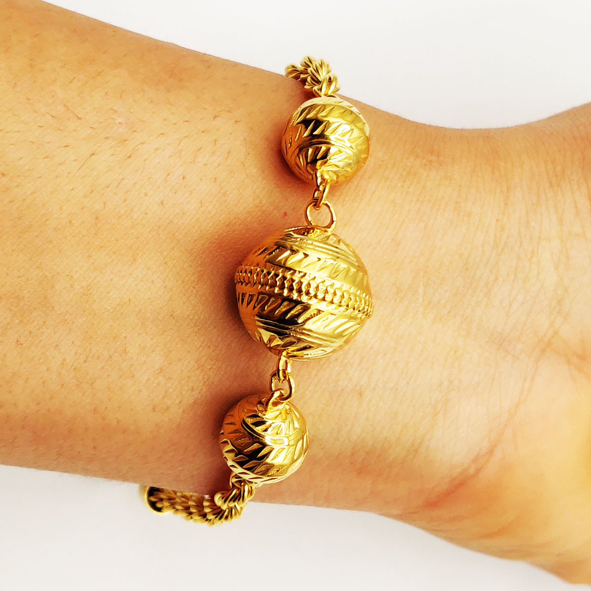 Bracelet Torsade Triple Boules Dorées Luxe
