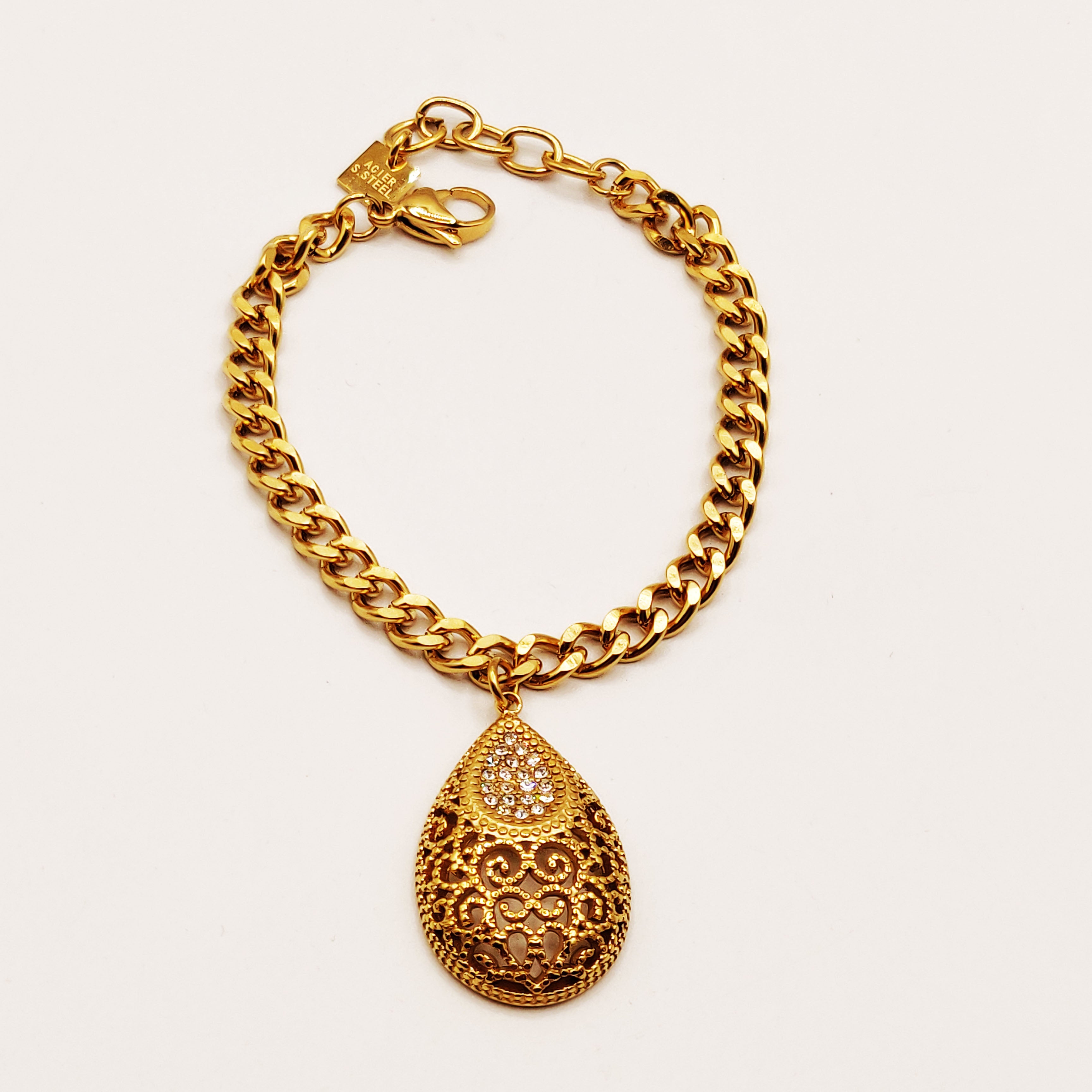 Bracelet Tresse Goutte Bombée Motifs Orientaux et Cristaux Luxe
