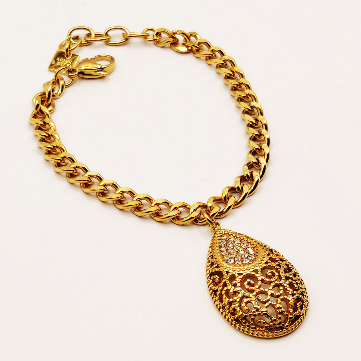 Bracelet Tresse Goutte Bombée Motifs Orientaux et Cristaux Luxe