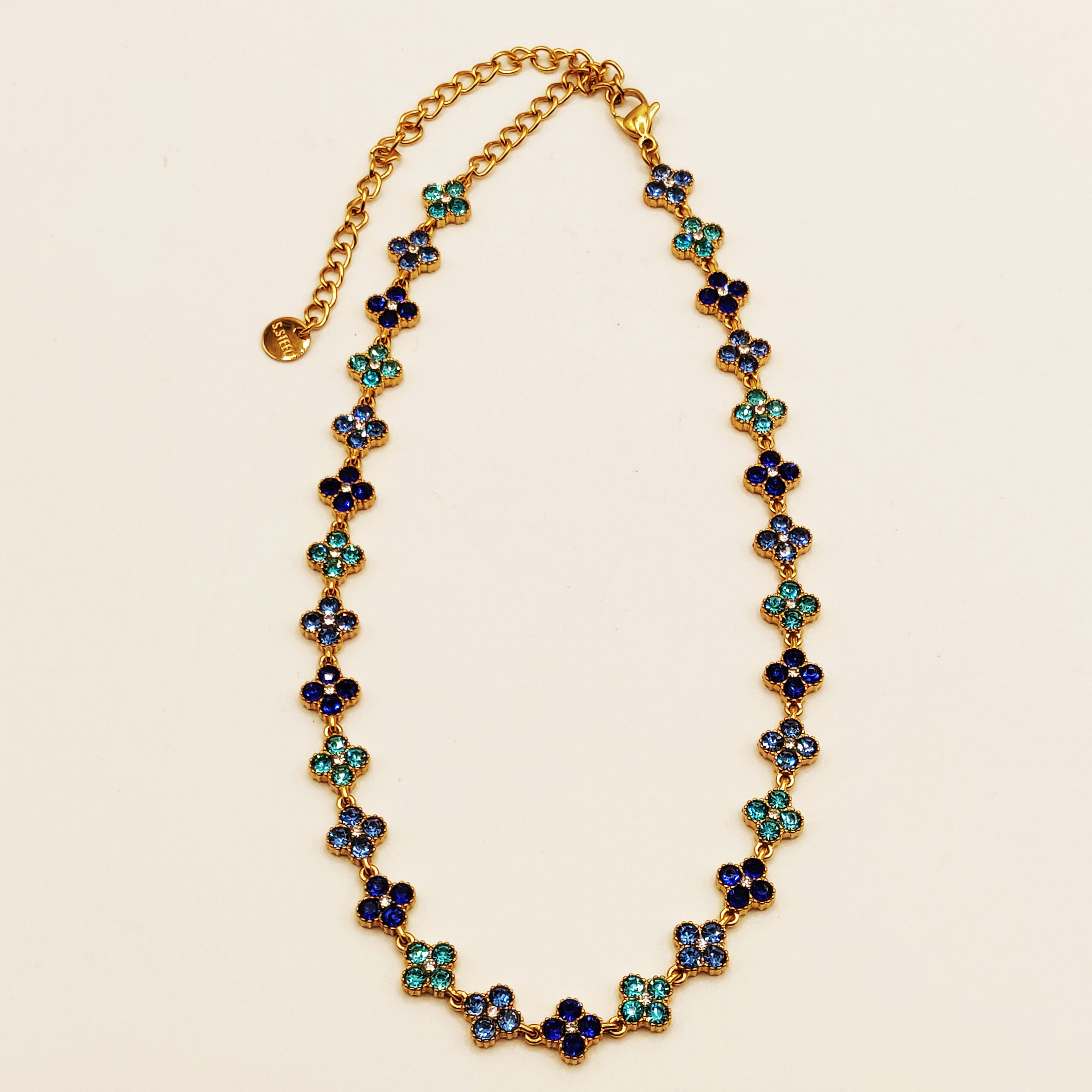 Collier Multi Trèfles Cristaux Nuances de Bleu Luxe