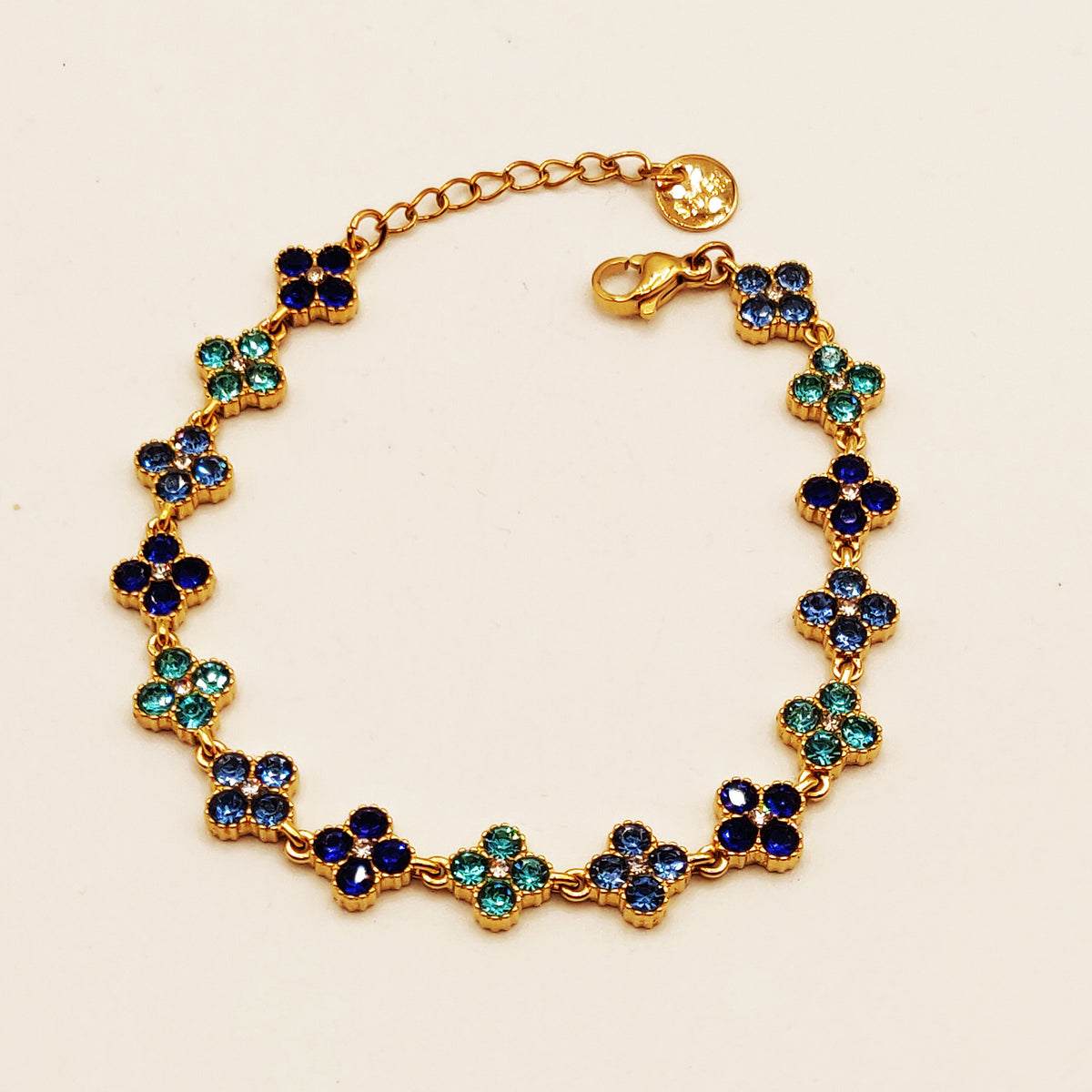 Bracelet Multi Trèfles Cristaux Nuances de Bleu Luxe
