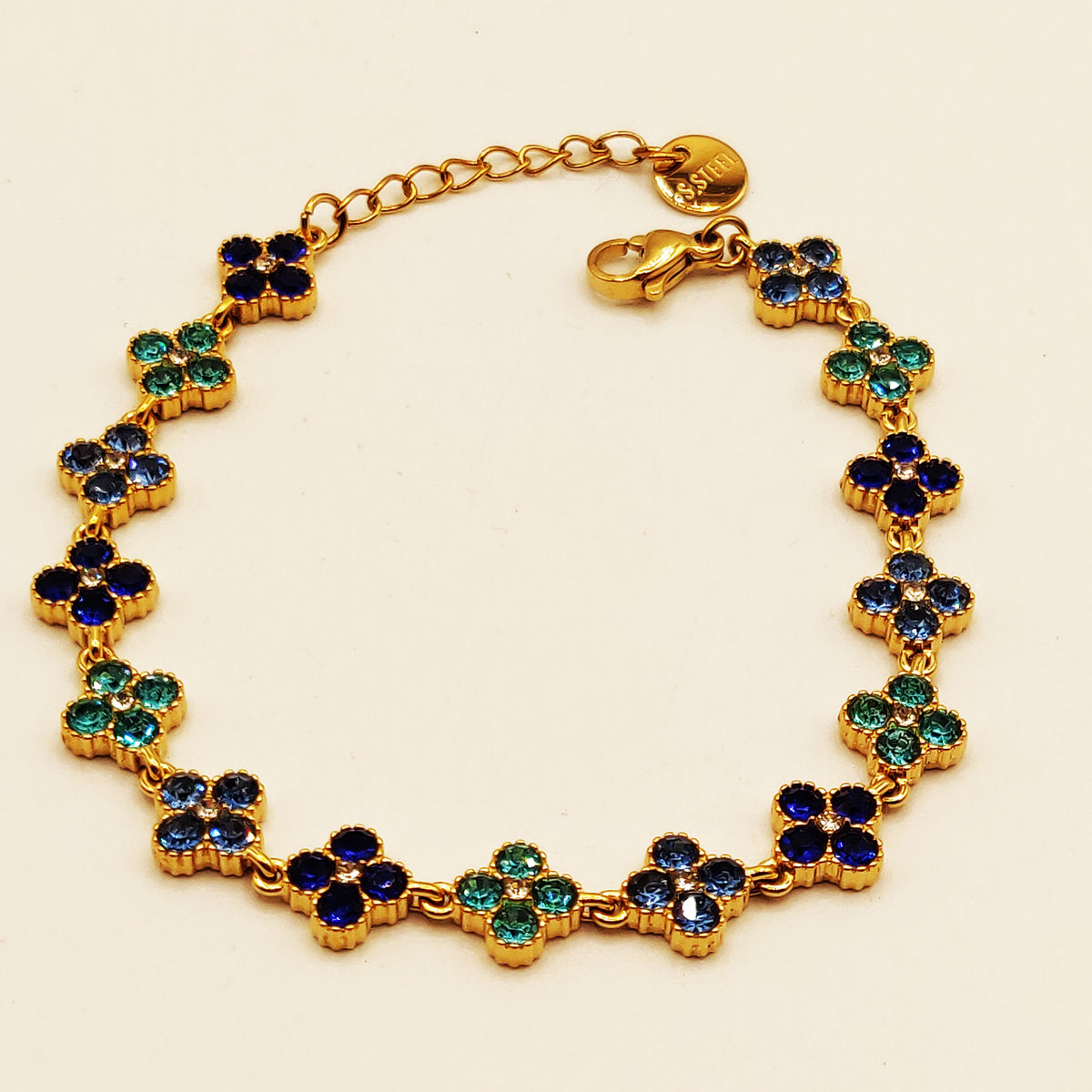 Bracelet Multi Trèfles Cristaux Nuances de Bleu Luxe