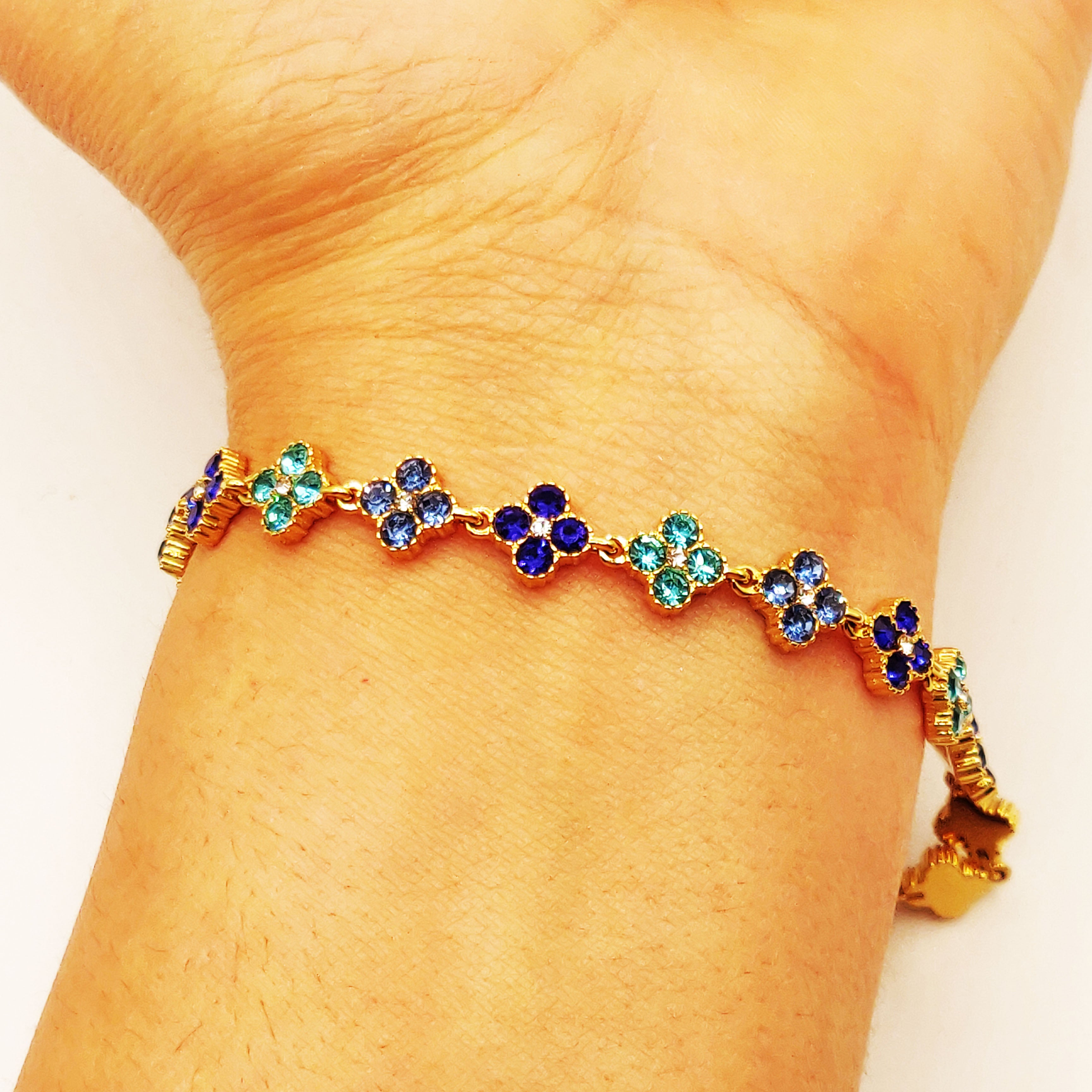 Bracelet Multi Trèfles Cristaux Nuances de Bleu Luxe