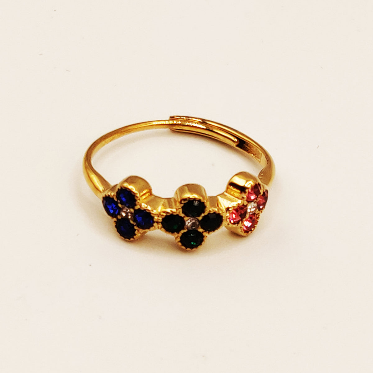 Bague Trèfles Cristaux Bleus, Verts et Roses Luxe