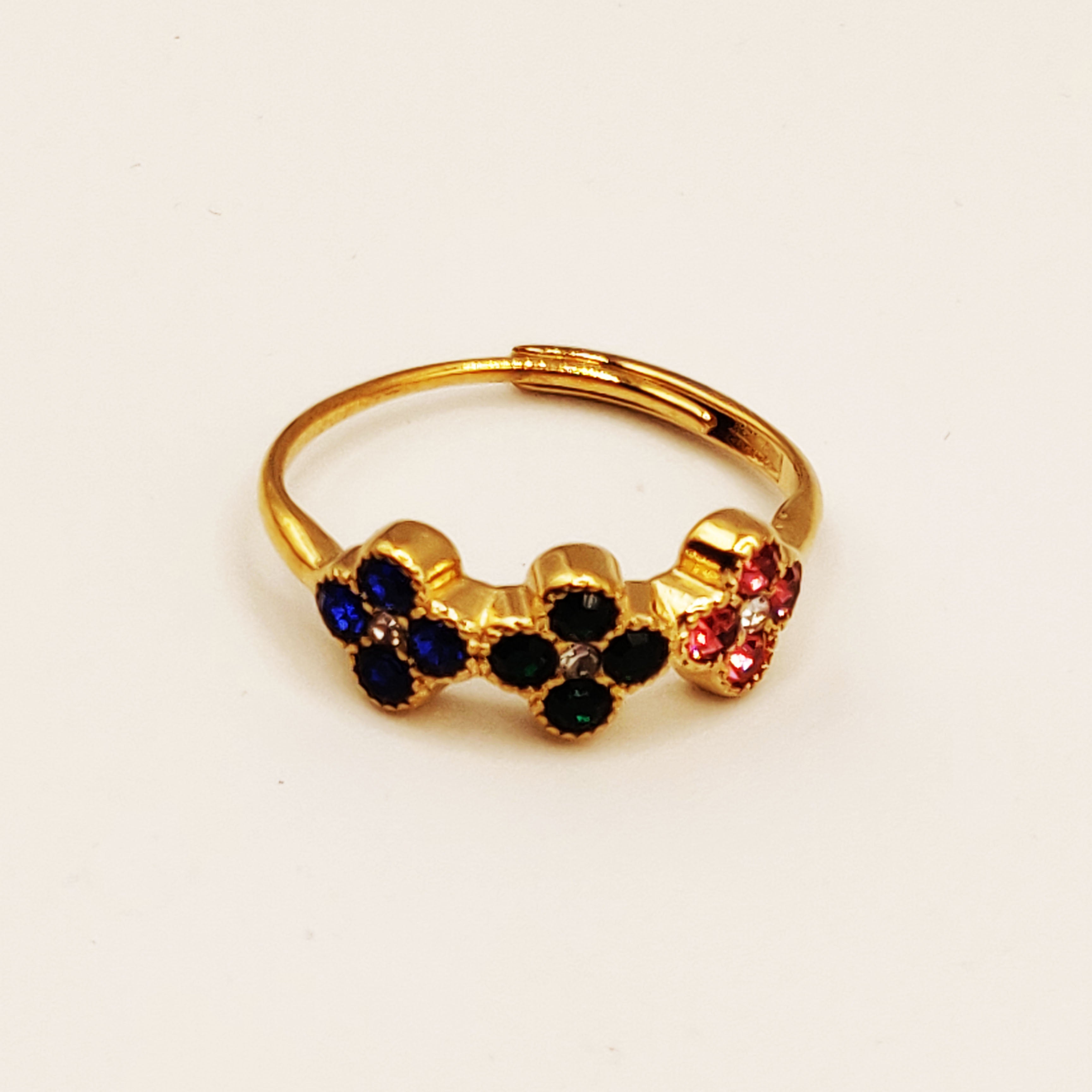 Bague Trèfles Cristaux Bleus, Verts et Roses Luxe