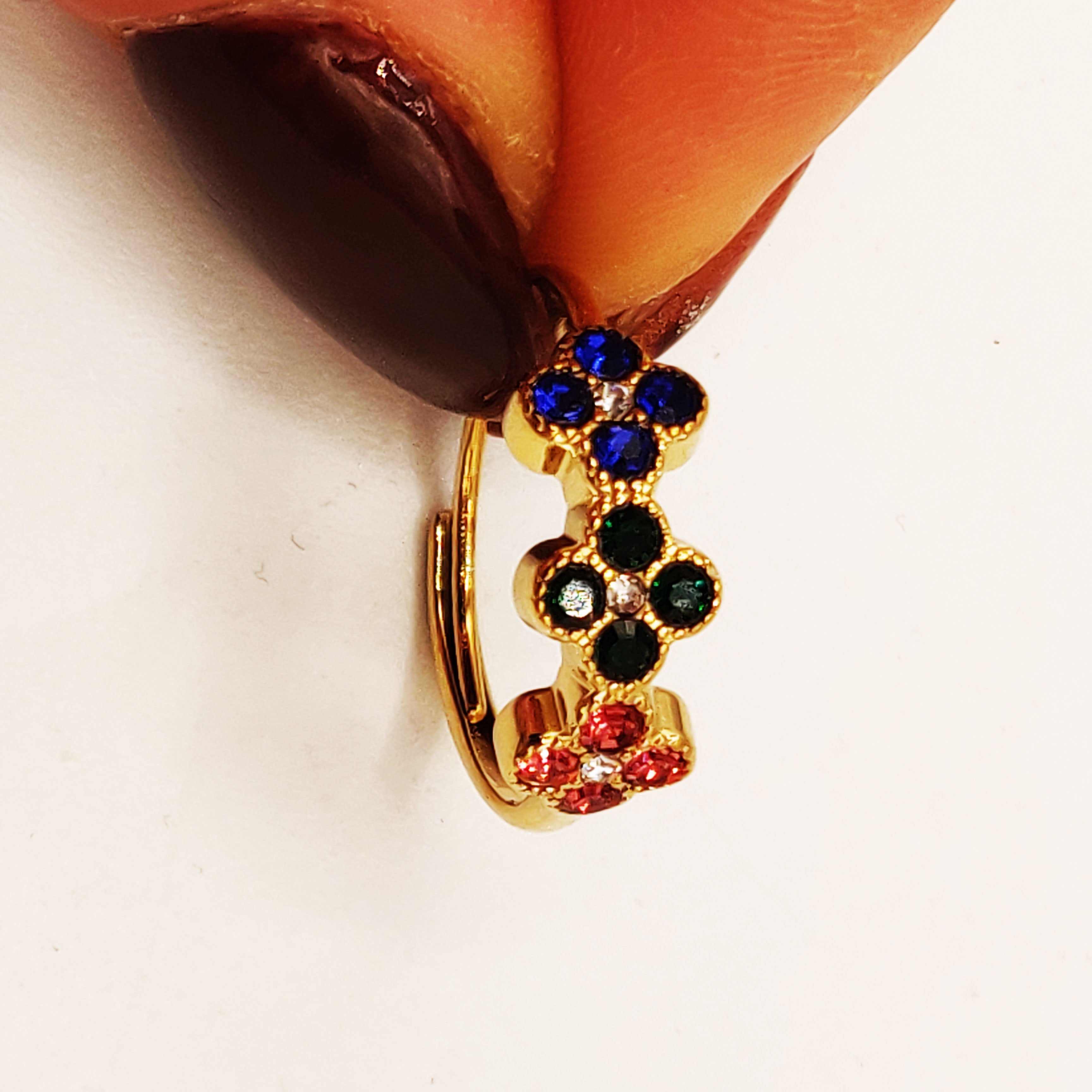 Bague Trèfles Cristaux Bleus, Verts et Roses Luxe