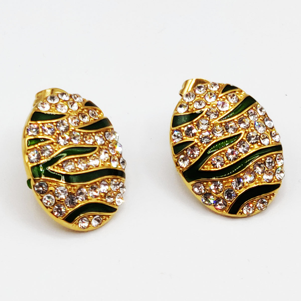Boucles d'oreilles Oeuf de Dragon Vert et Cristaux
