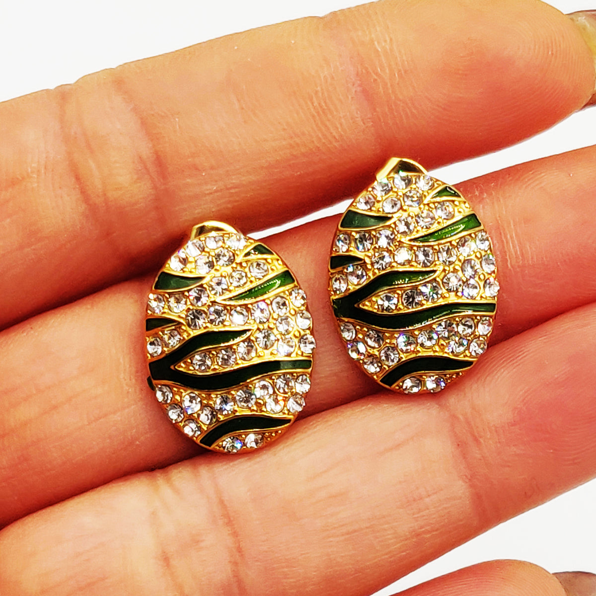 Boucles d'oreilles Oeuf de Dragon Vert et Cristaux