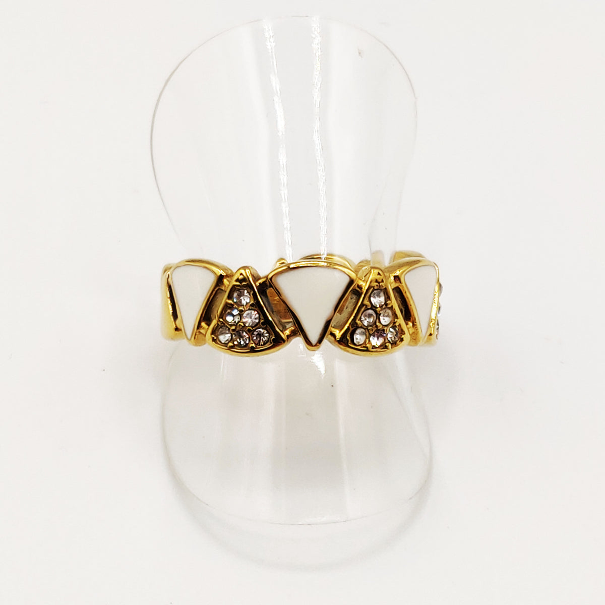 Bague Multi Triangles Cristaux et Blancs Nacrés Luxe