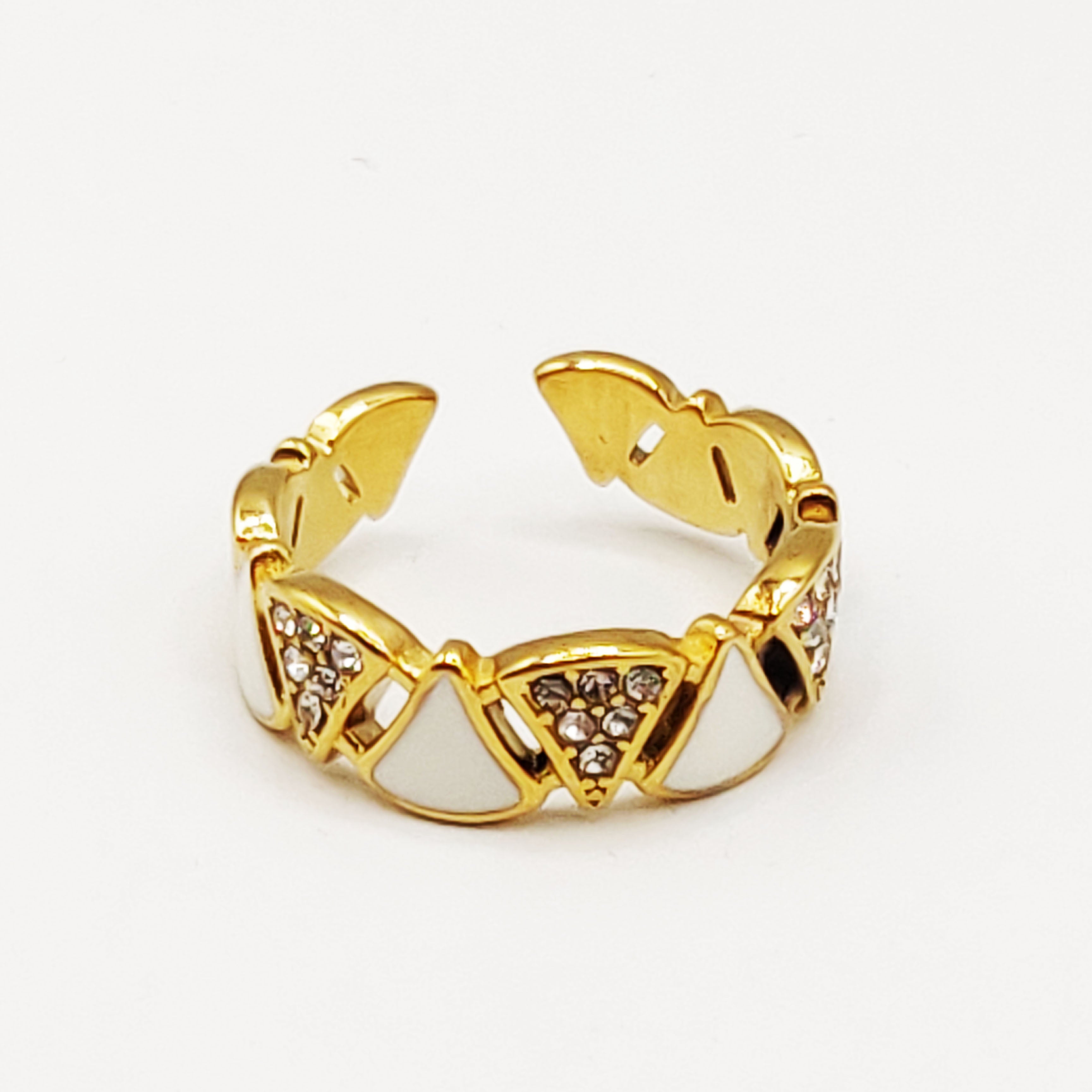 Bague Multi Triangles Cristaux et Blancs Nacrés Luxe