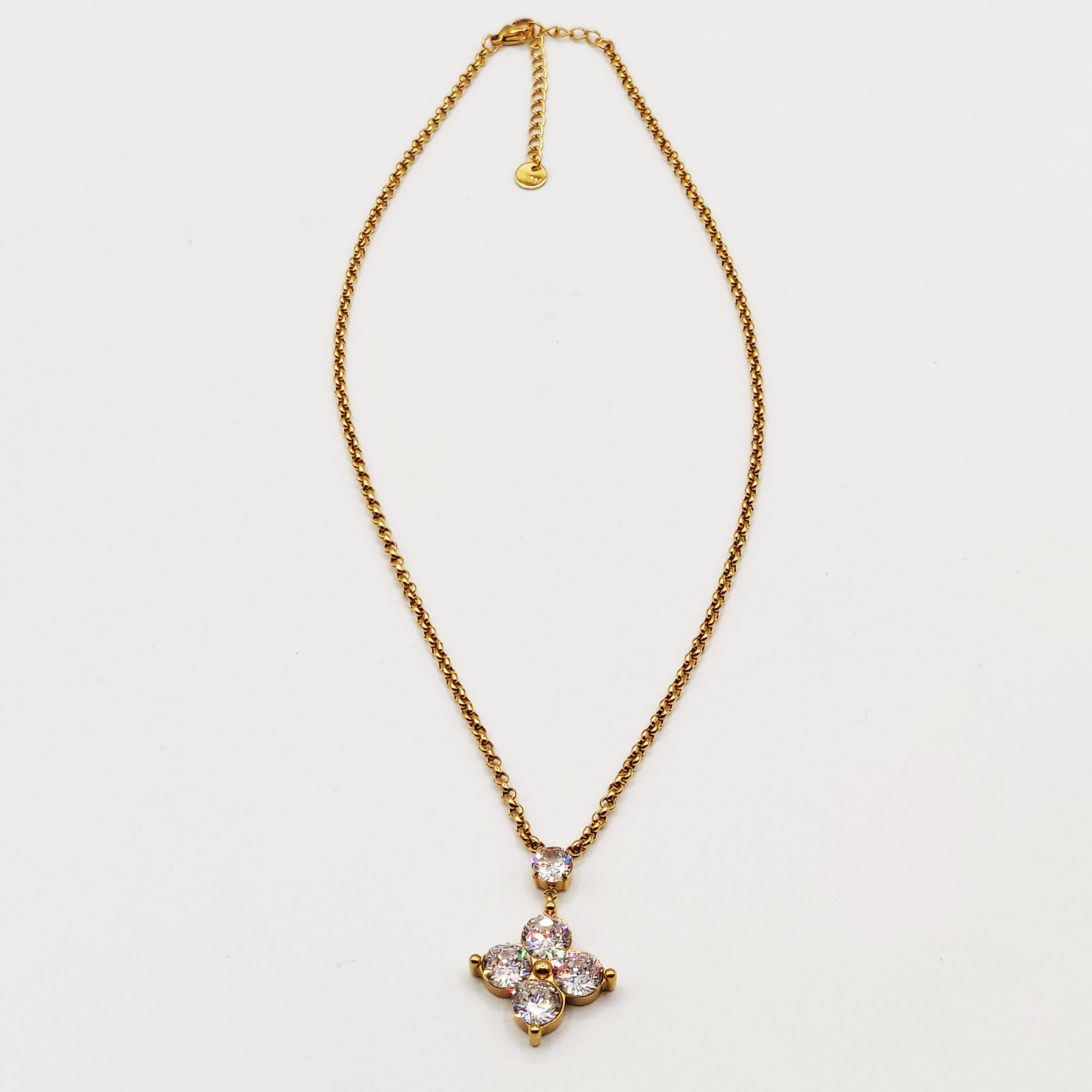 Collier Maillons Trèfle 4 Gros Cristaux Ronds Luxe