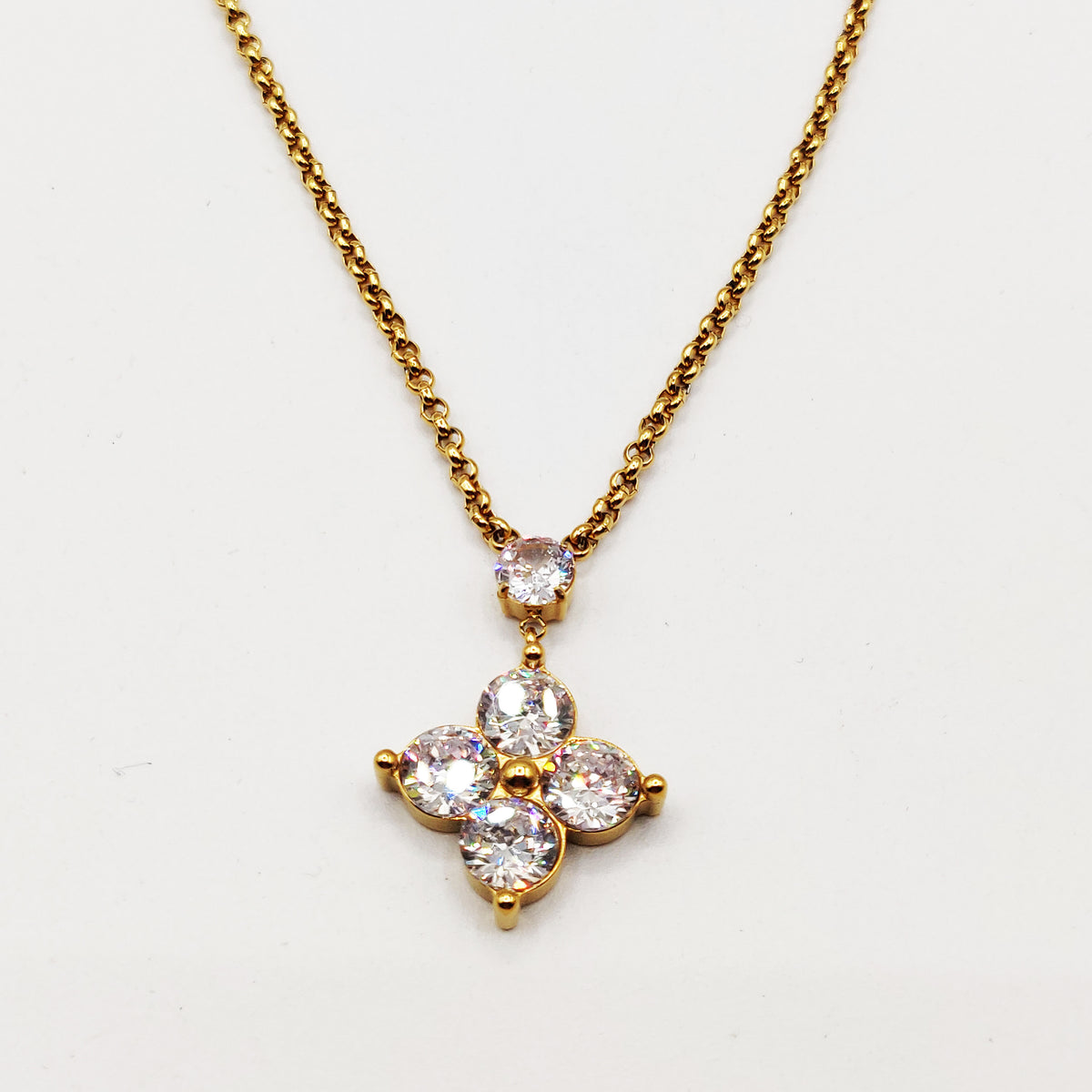 Collier Maillons Trèfle 4 Gros Cristaux Ronds Luxe