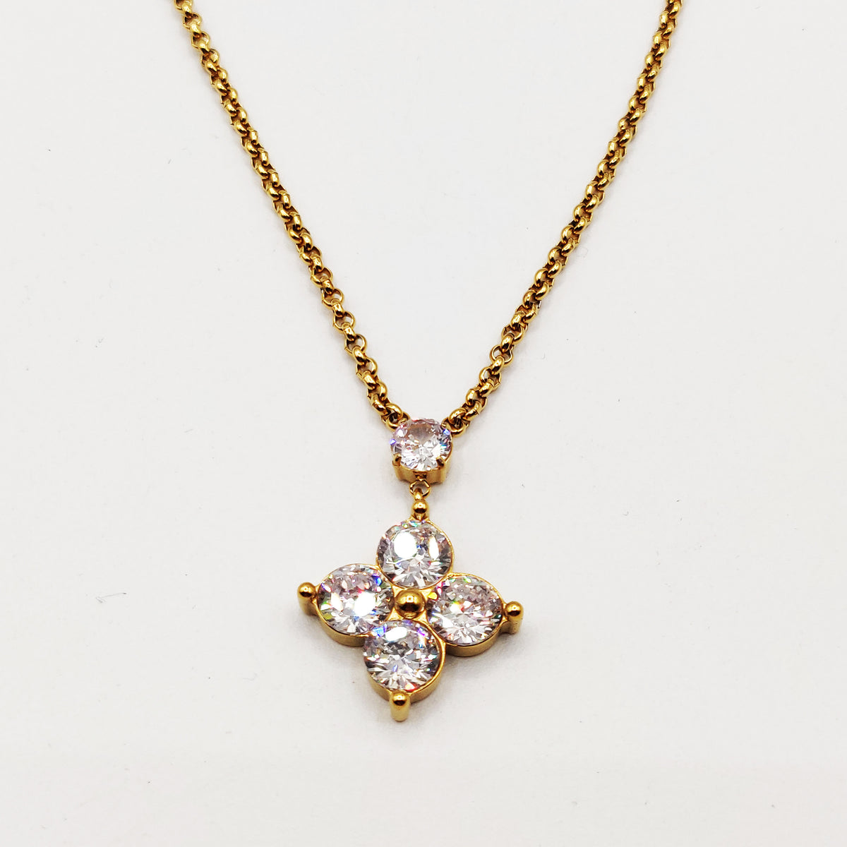 Collier Maillons Trèfle 4 Gros Cristaux Ronds Luxe