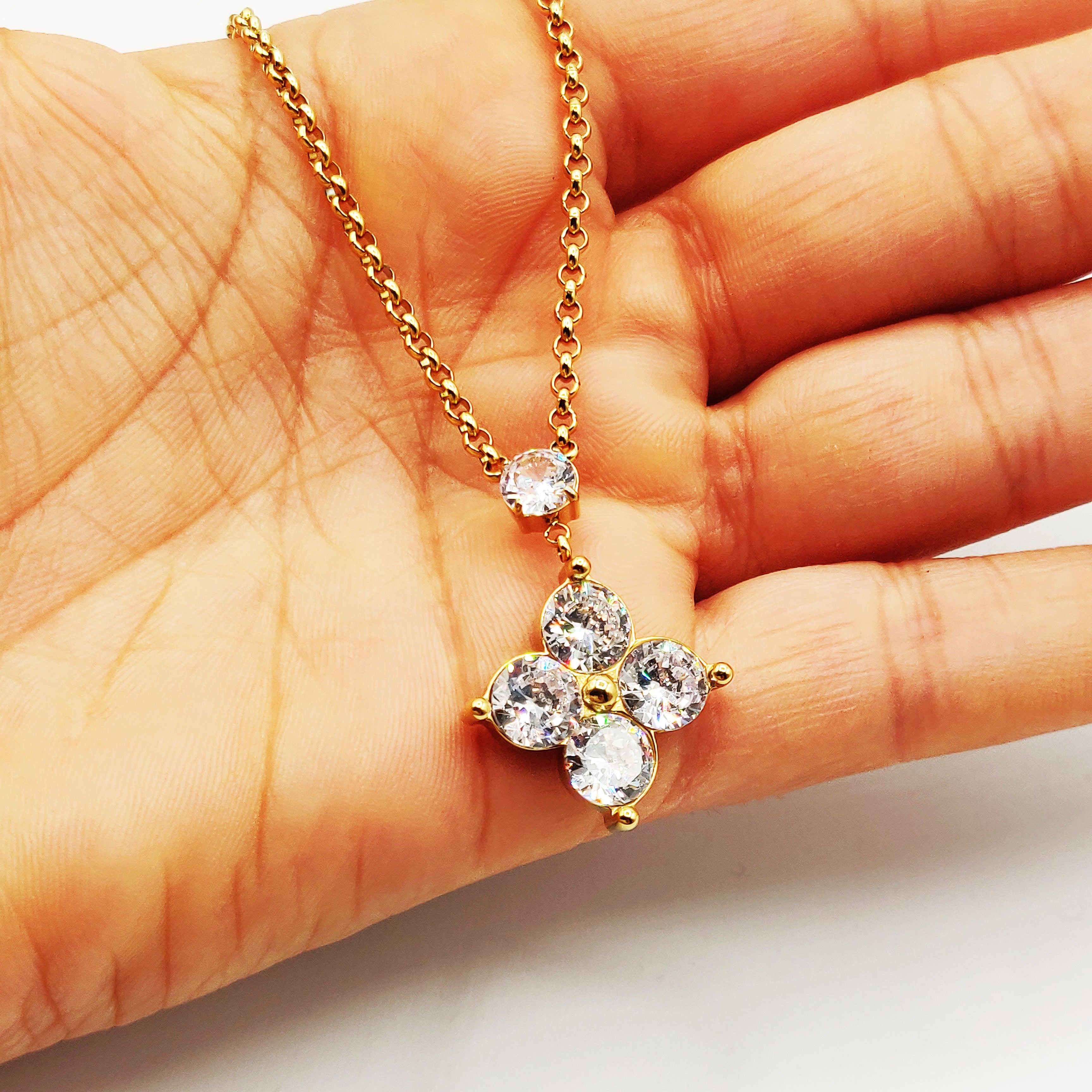 Collier Maillons Trèfle 4 Gros Cristaux Ronds Luxe