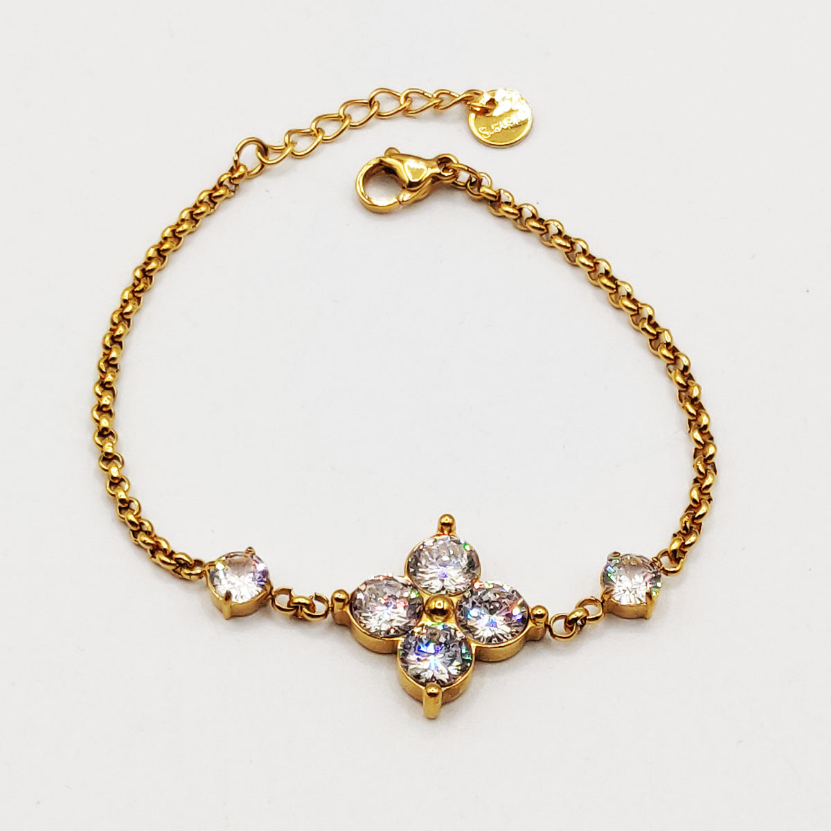 Bracelet Maillons Trèfle 4 Gros Cristaux Ronds Luxe