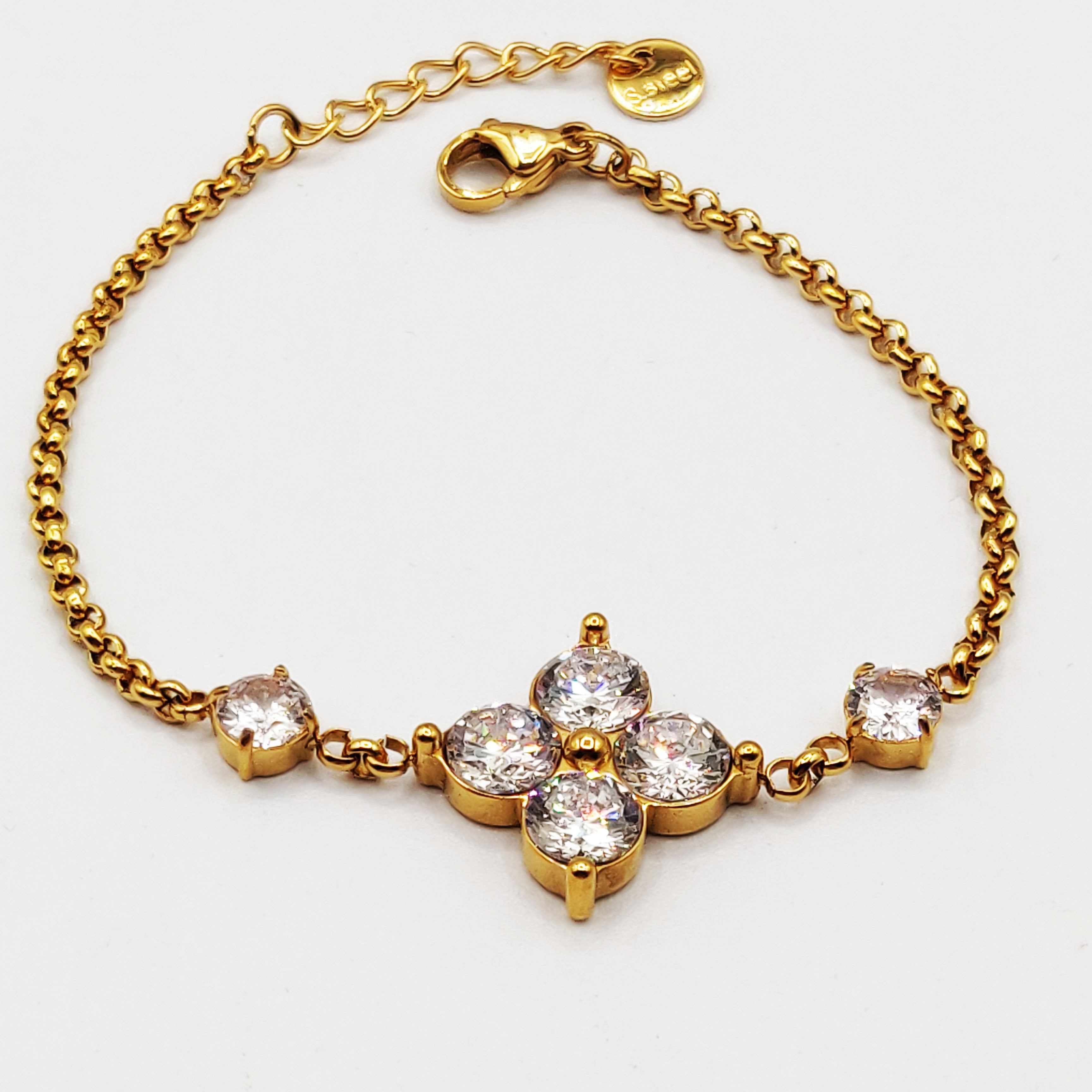 Bracelet Maillons Trèfle 4 Gros Cristaux Ronds Luxe