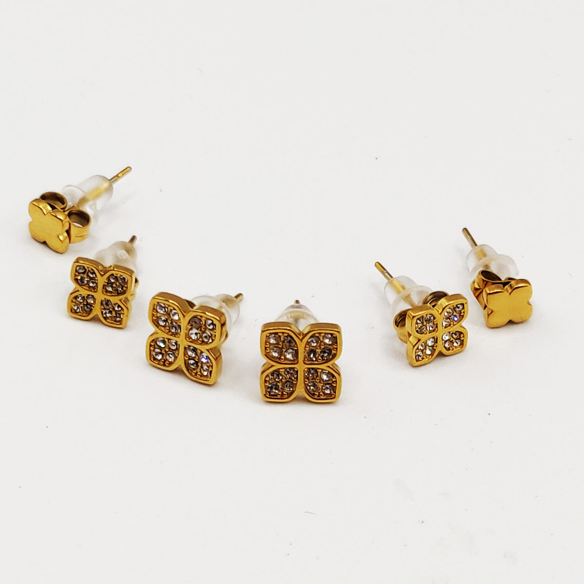 Boucles d'oreilles 3 Trous Trèfles Pointus Cristaux Luxe
