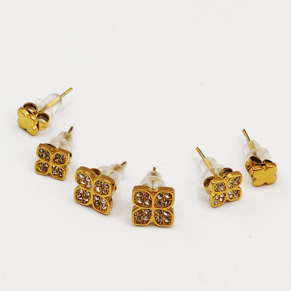 Boucles d'oreilles 3 Trous Trèfles Pointus Cristaux Luxe