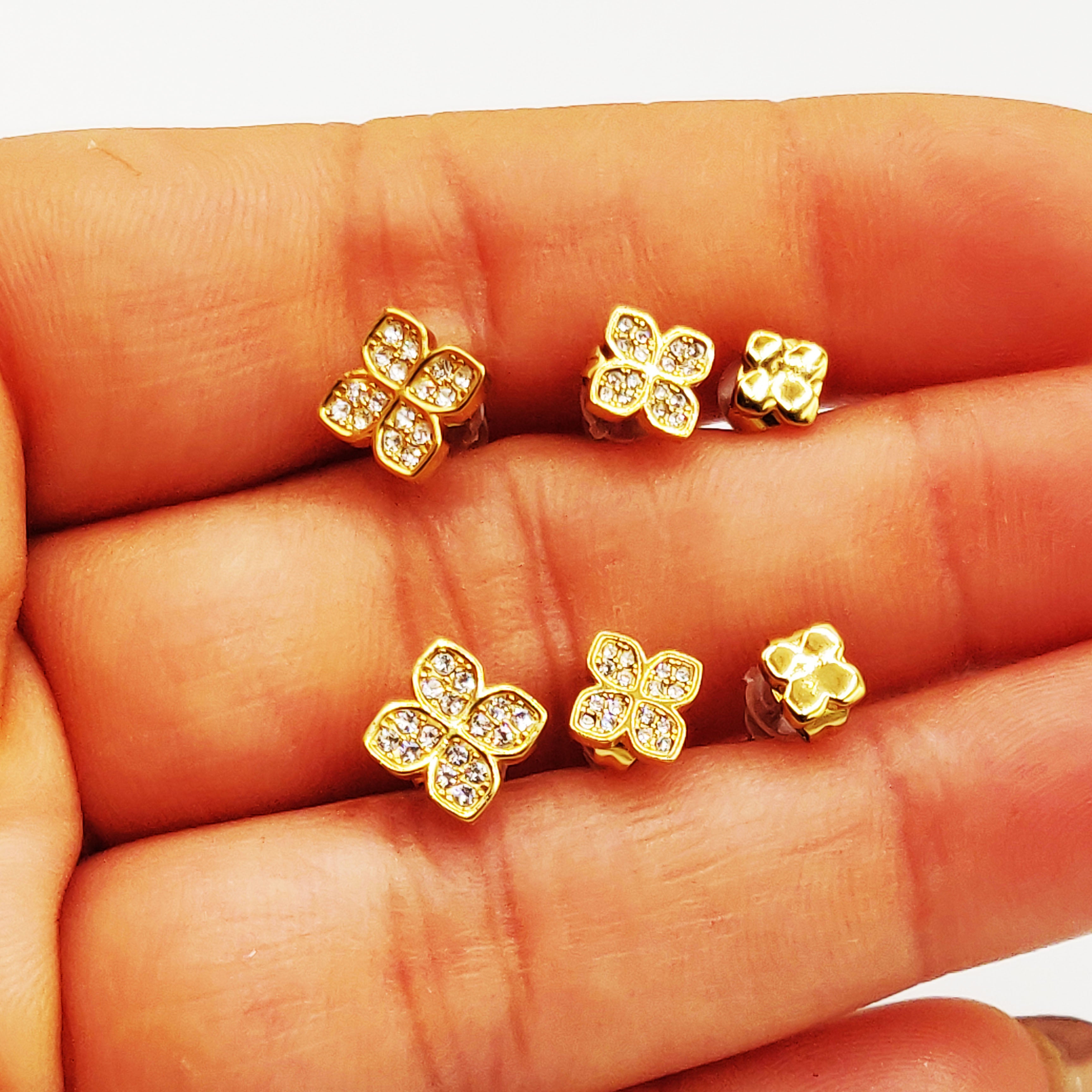 Boucles d'oreilles 3 Trous Trèfles Pointus Cristaux Luxe