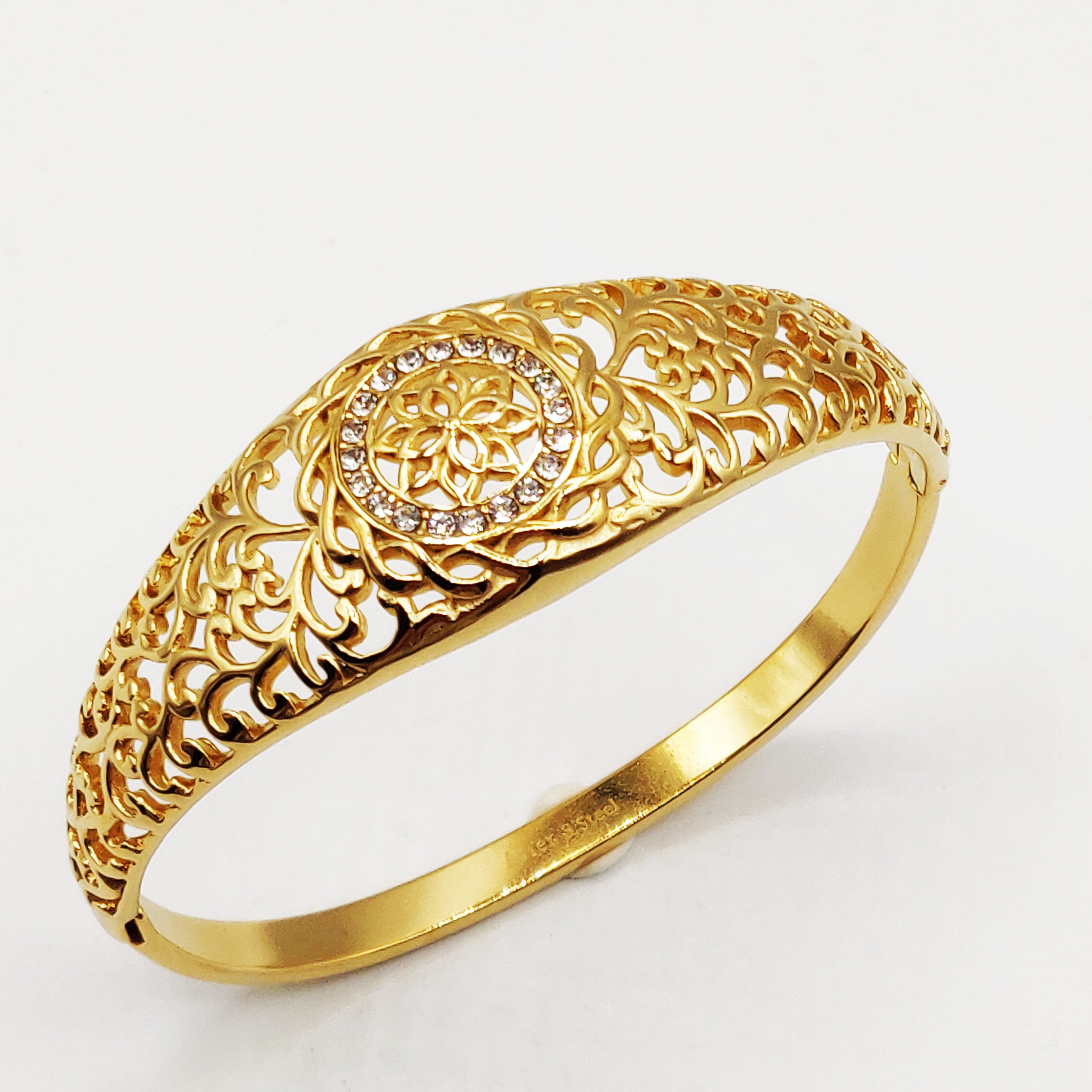 Bracelet Rigide Pendentif Rosace Tour Cristaux et Torsade Luxe