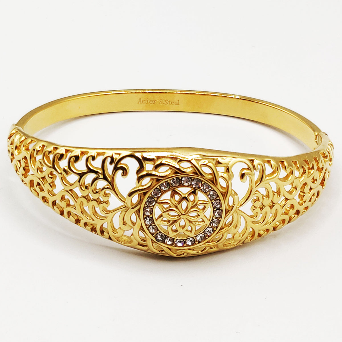 Bracelet Rigide Pendentif Rosace Tour Cristaux et Torsade Luxe