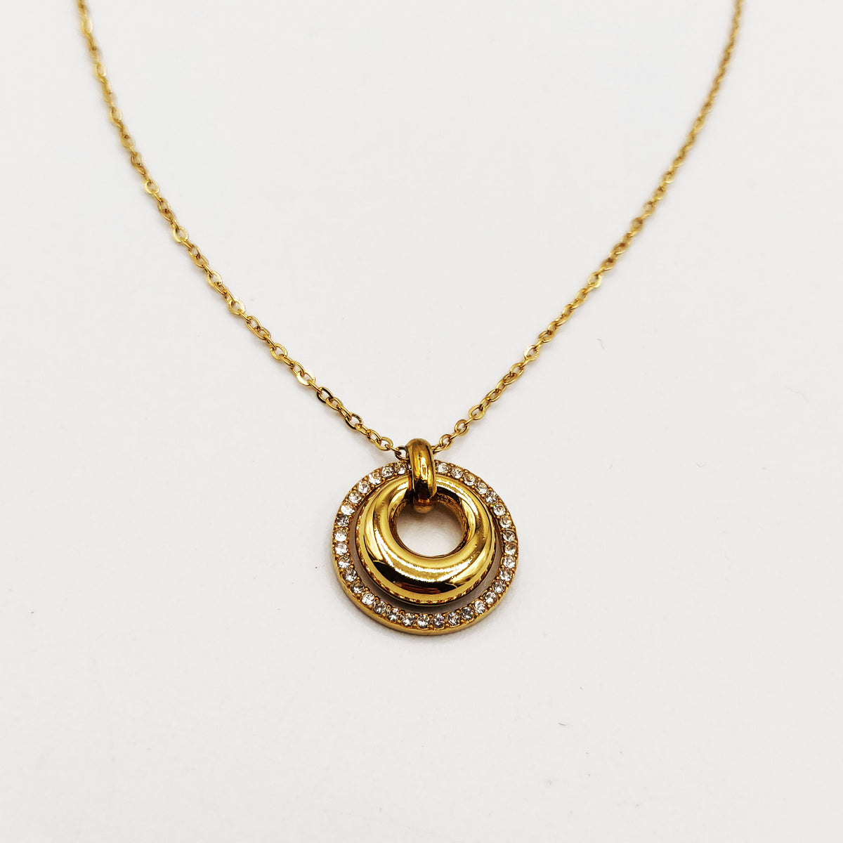 Collier Double Anneaux Bombé Cristaux Luxe