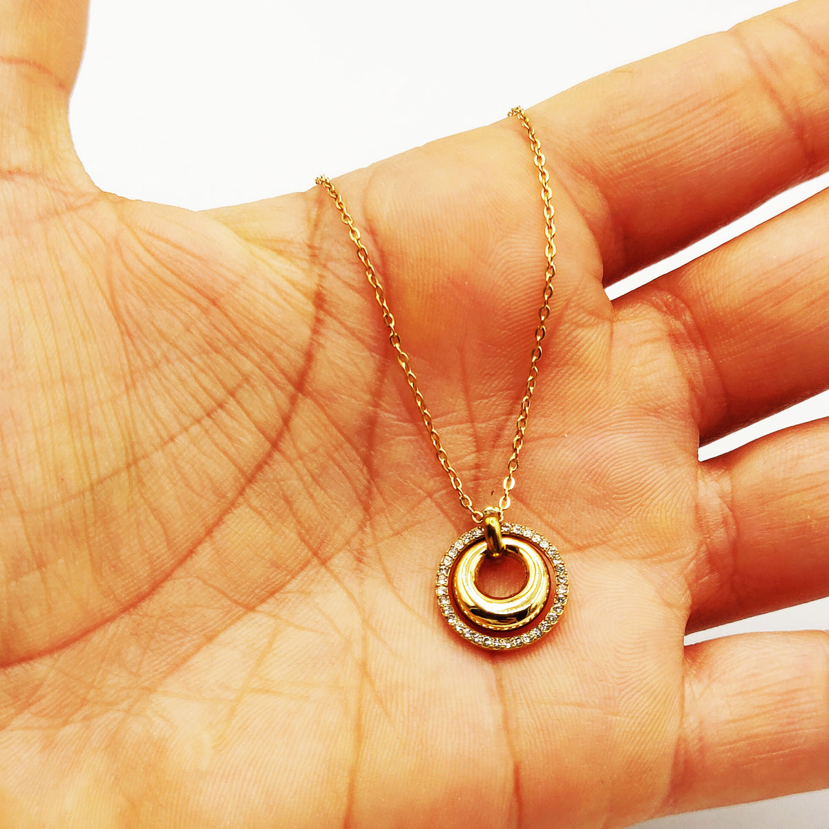 Collier Double Anneaux Bombé Cristaux Luxe