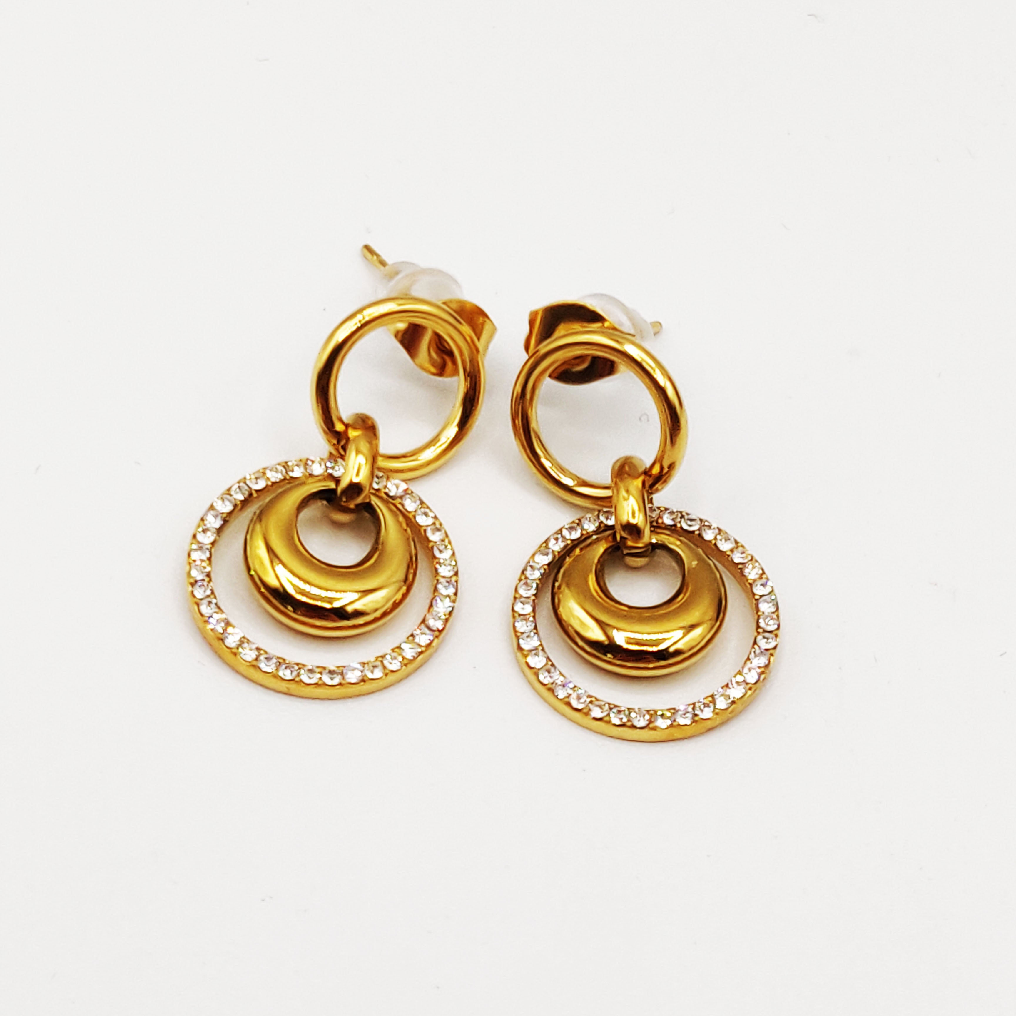 Boucles d'oreilles Double Anneaux Bombé Cristaux Luxe
