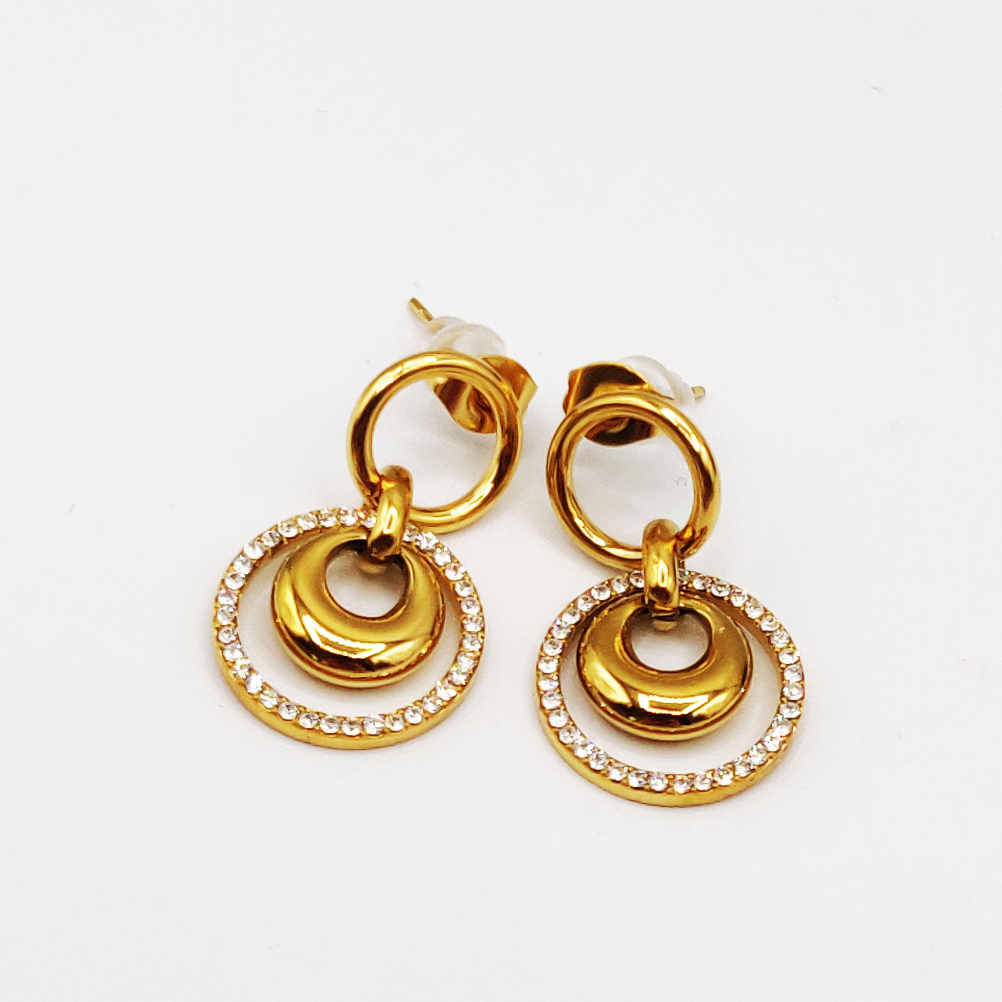 Boucles d'oreilles Double Anneaux Bombé Cristaux Luxe
