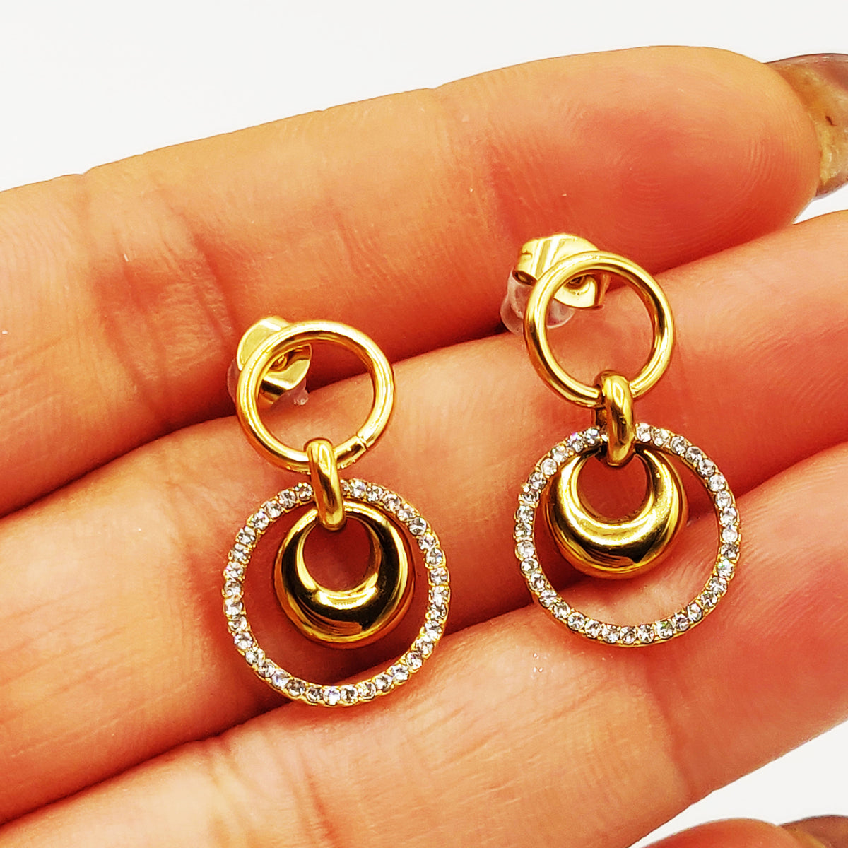 Boucles d'oreilles Double Anneaux Bombé Cristaux Luxe