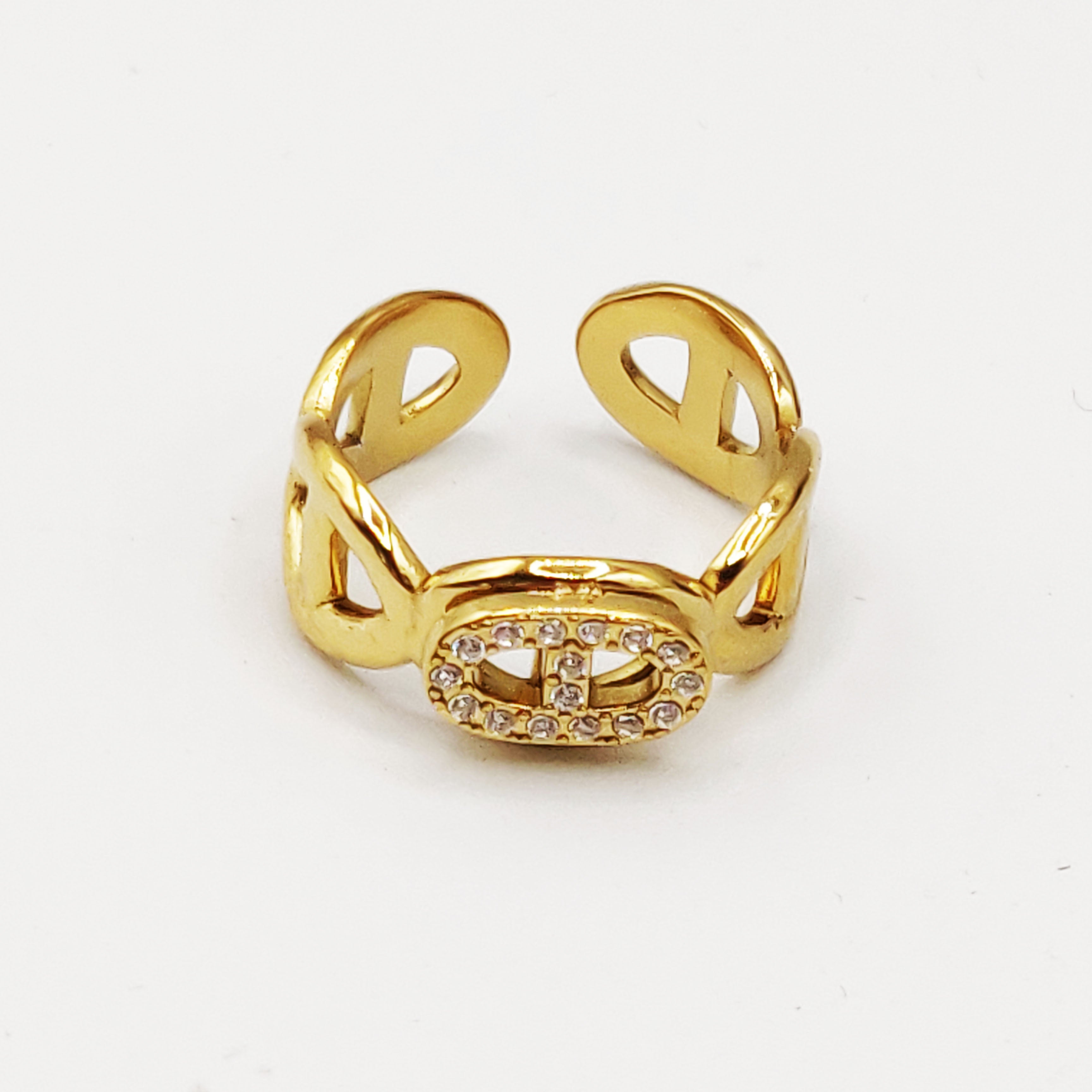 Bague H Luxe Doré et Cristaux Luxe