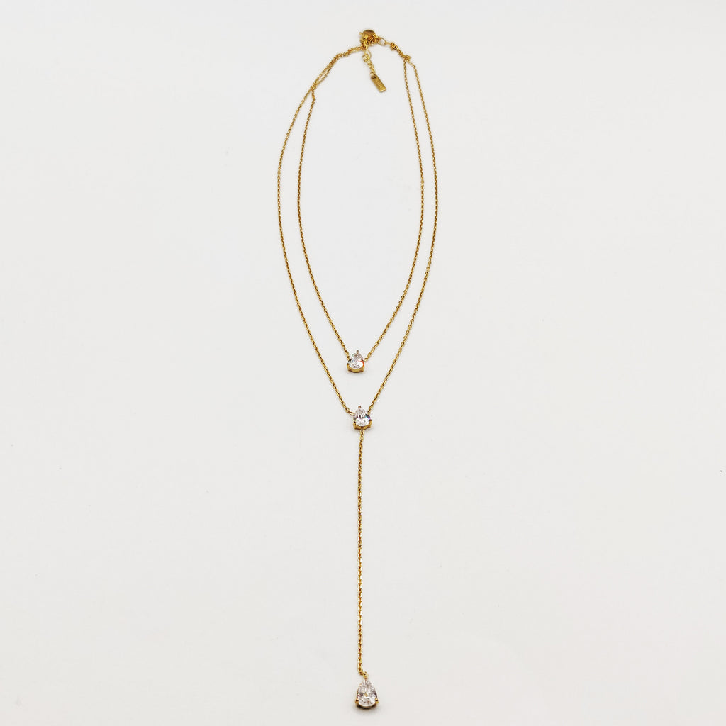 Collier Triple Cristaux Gouttes Descendant