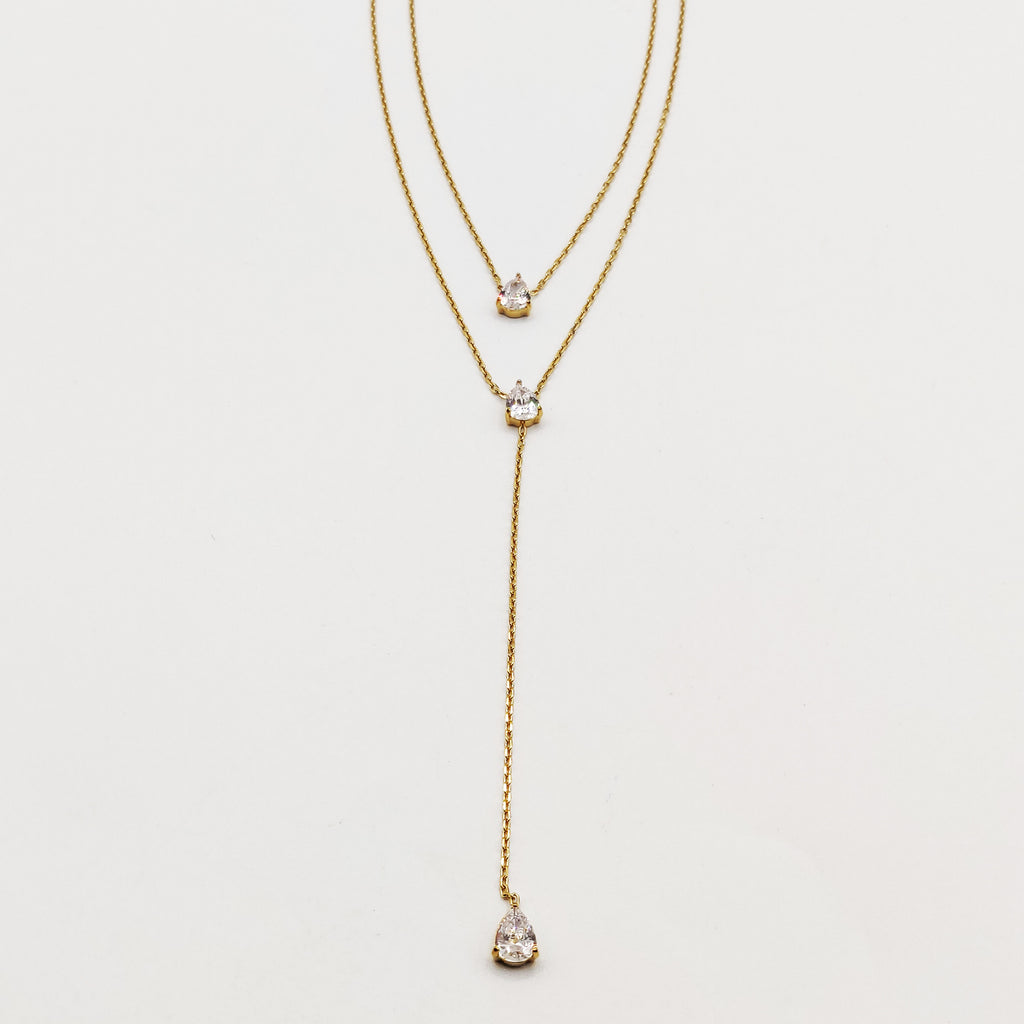 Collier Triple Cristaux Gouttes Descendant