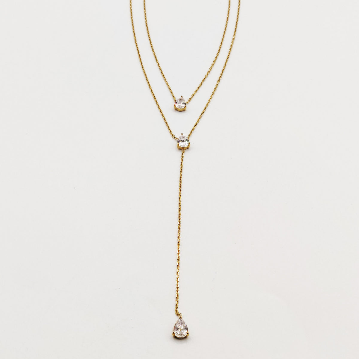 Collier Triple Cristaux Gouttes Descendant