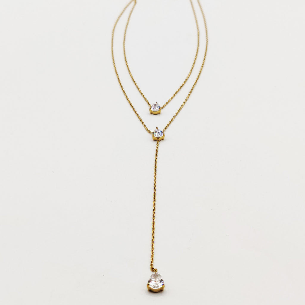 Collier Triple Cristaux Gouttes Descendant
