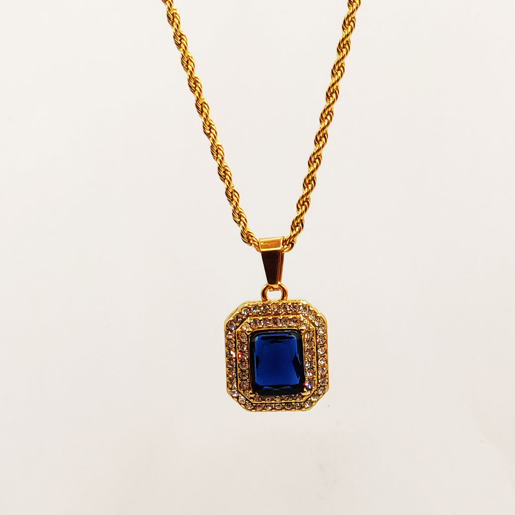 Collier Torsade Triple Rectangles Bleu et Cristaux Luxe