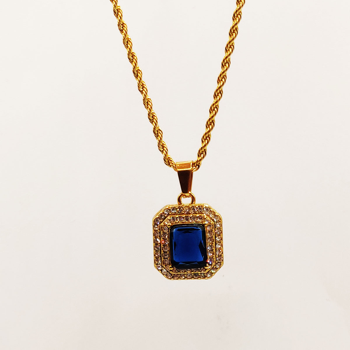 Collier Torsade Triple Rectangles Bleu et Cristaux Luxe