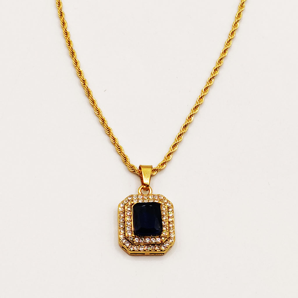 Collier Torsade Triple Rectangles Bleu et Cristaux Luxe