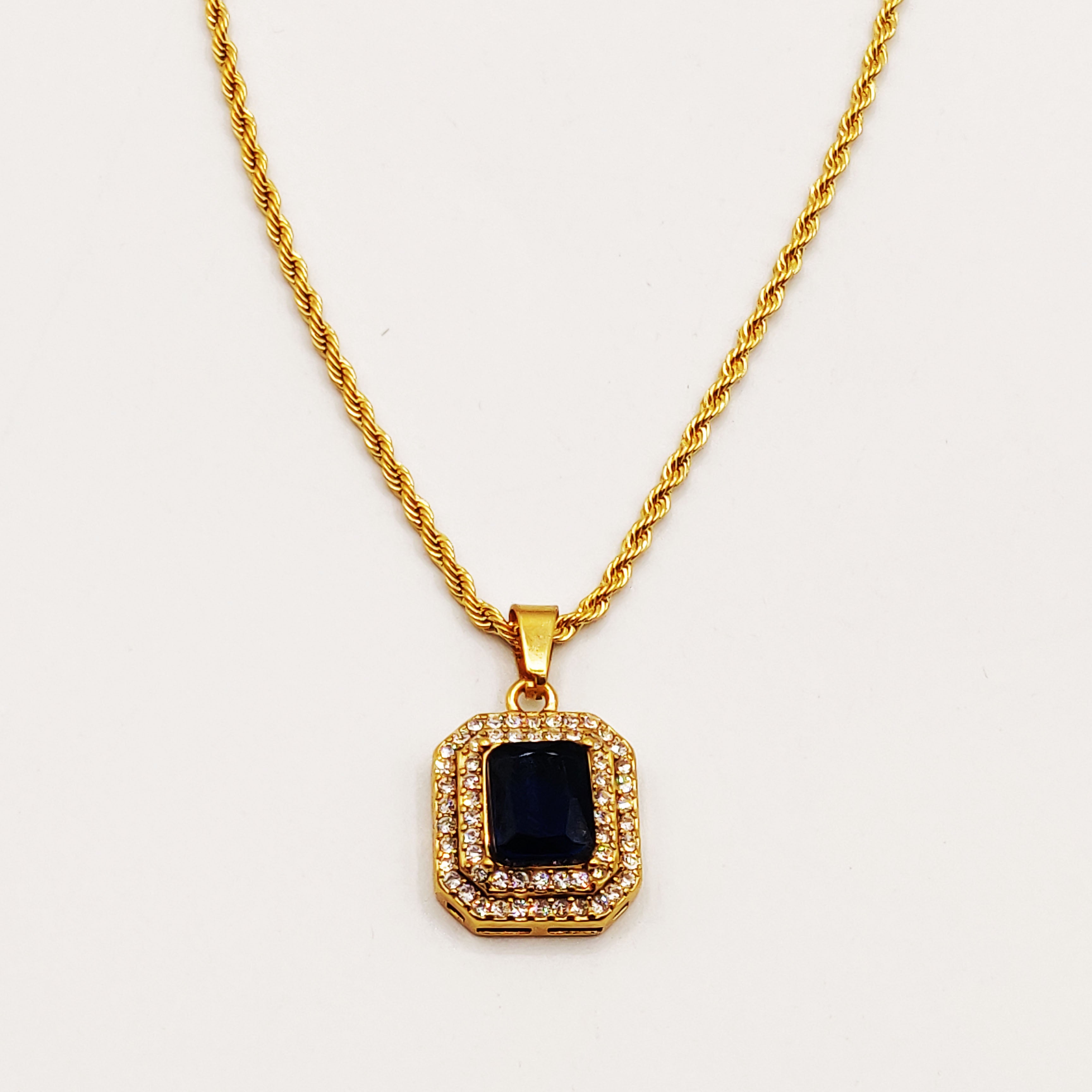 Collier Torsade Triple Rectangles Bleu et Cristaux Luxe
