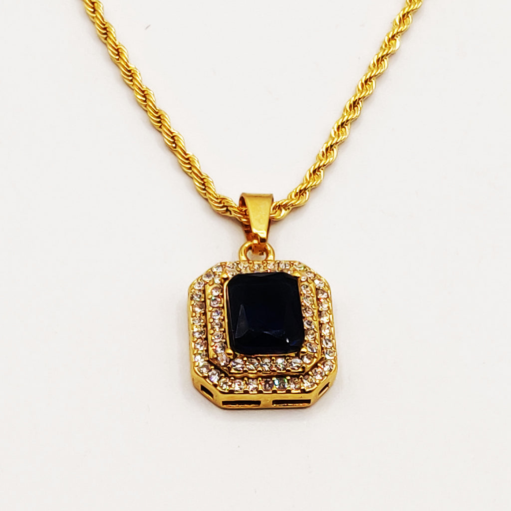 Collier Torsade Triple Rectangles Bleu et Cristaux Luxe
