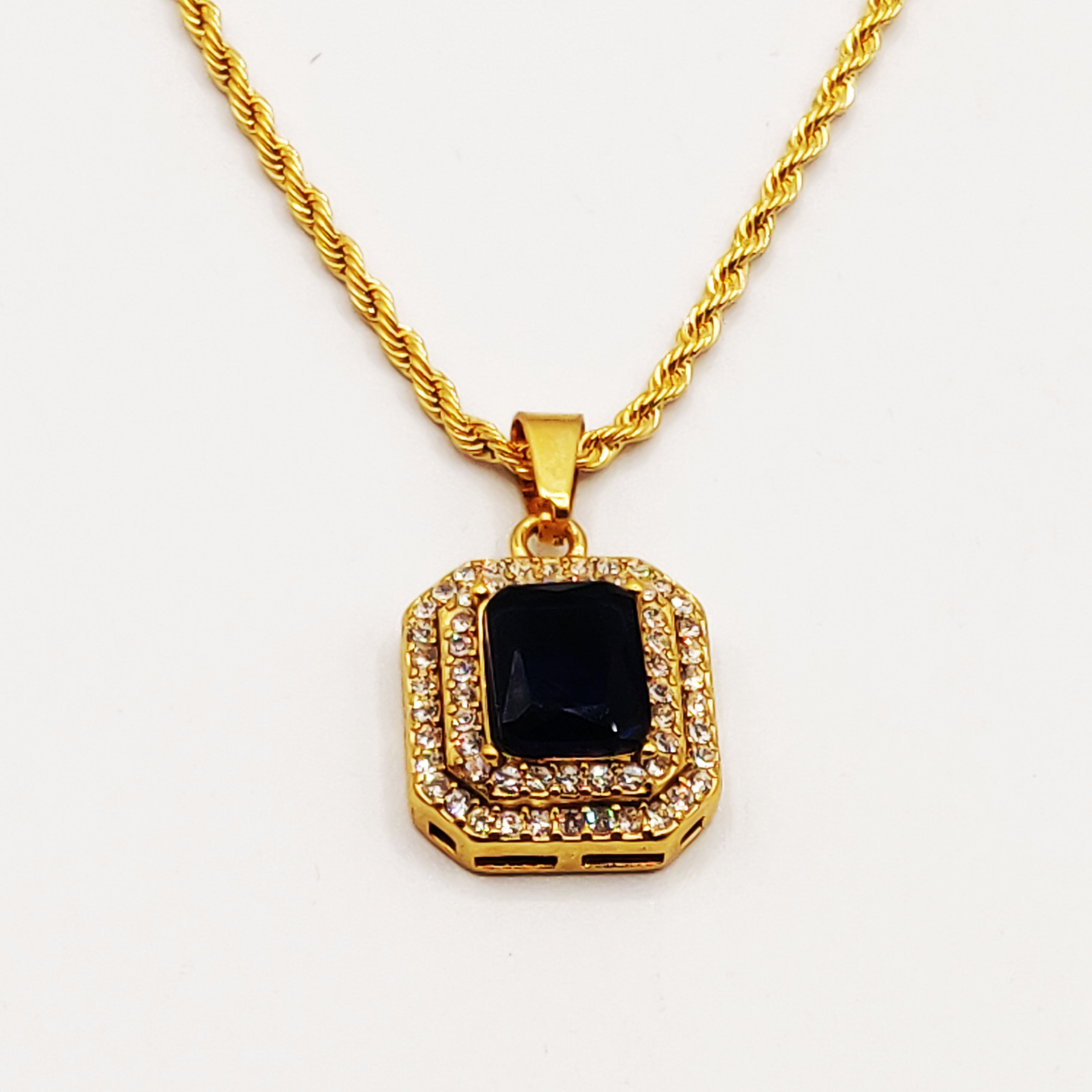 Collier Torsade Triple Rectangles Bleu et Cristaux Luxe