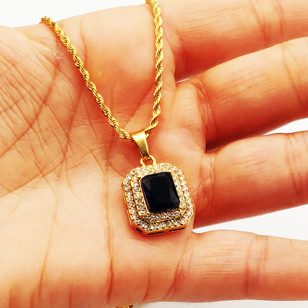 Collier Torsade Triple Rectangles Bleu et Cristaux Luxe