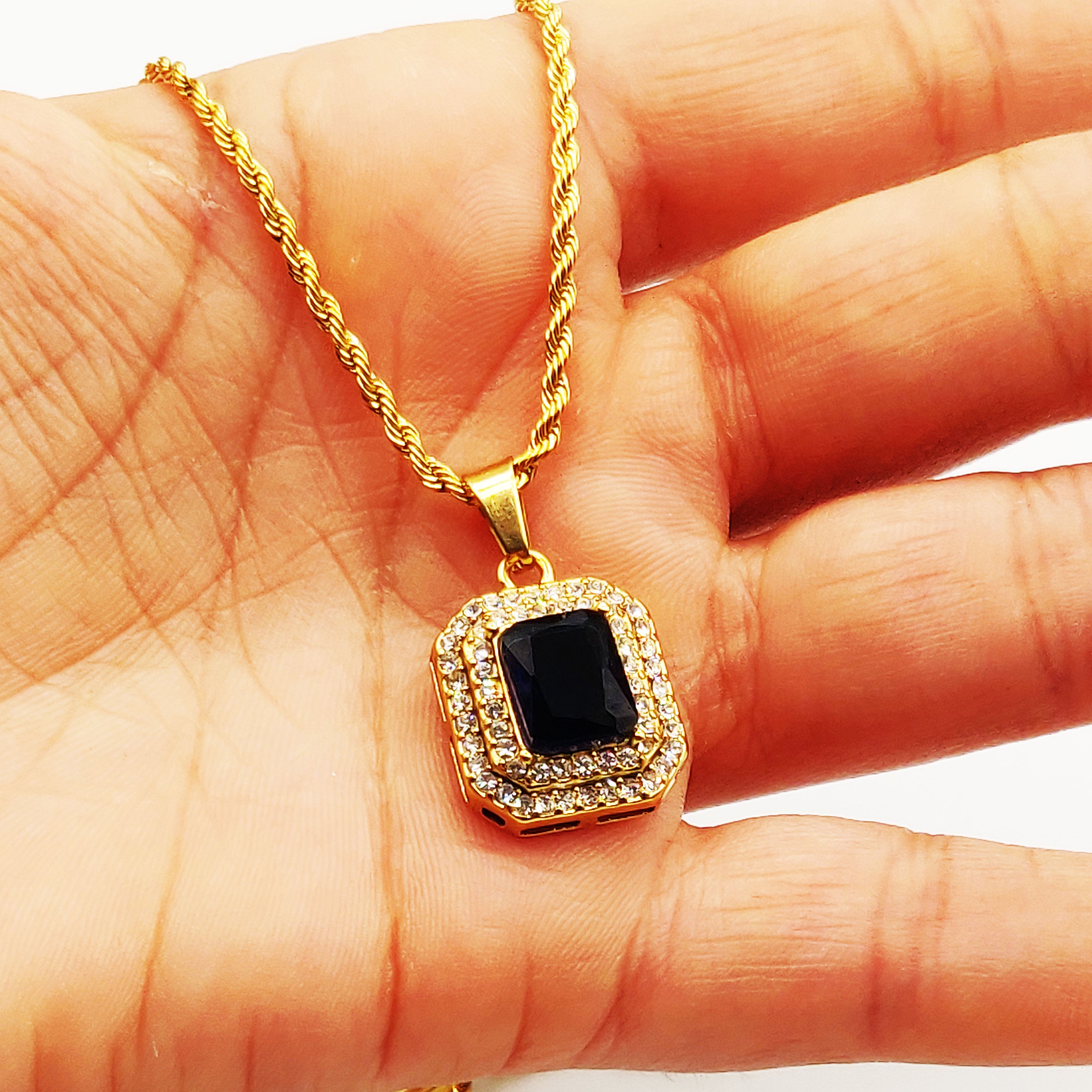 Collier Torsade Triple Rectangles Bleu et Cristaux Luxe