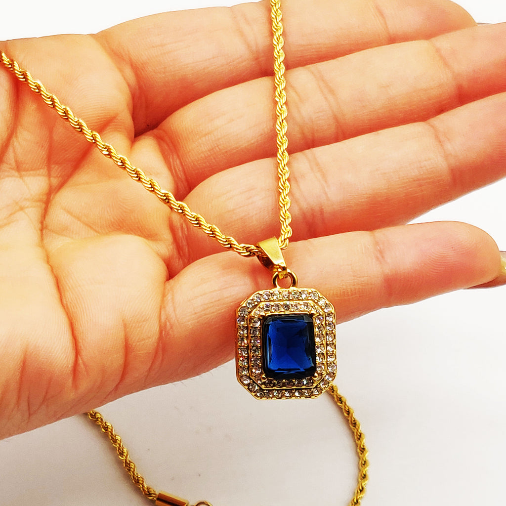 Collier Torsade Triple Rectangles Bleu et Cristaux Luxe