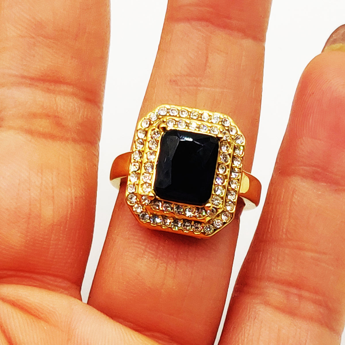 Bague Triple Rectangles Bleu et Cristaux Luxe