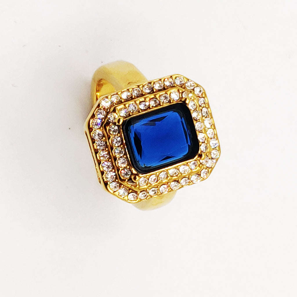 Bague Triple Rectangles Bleu et Cristaux Luxe