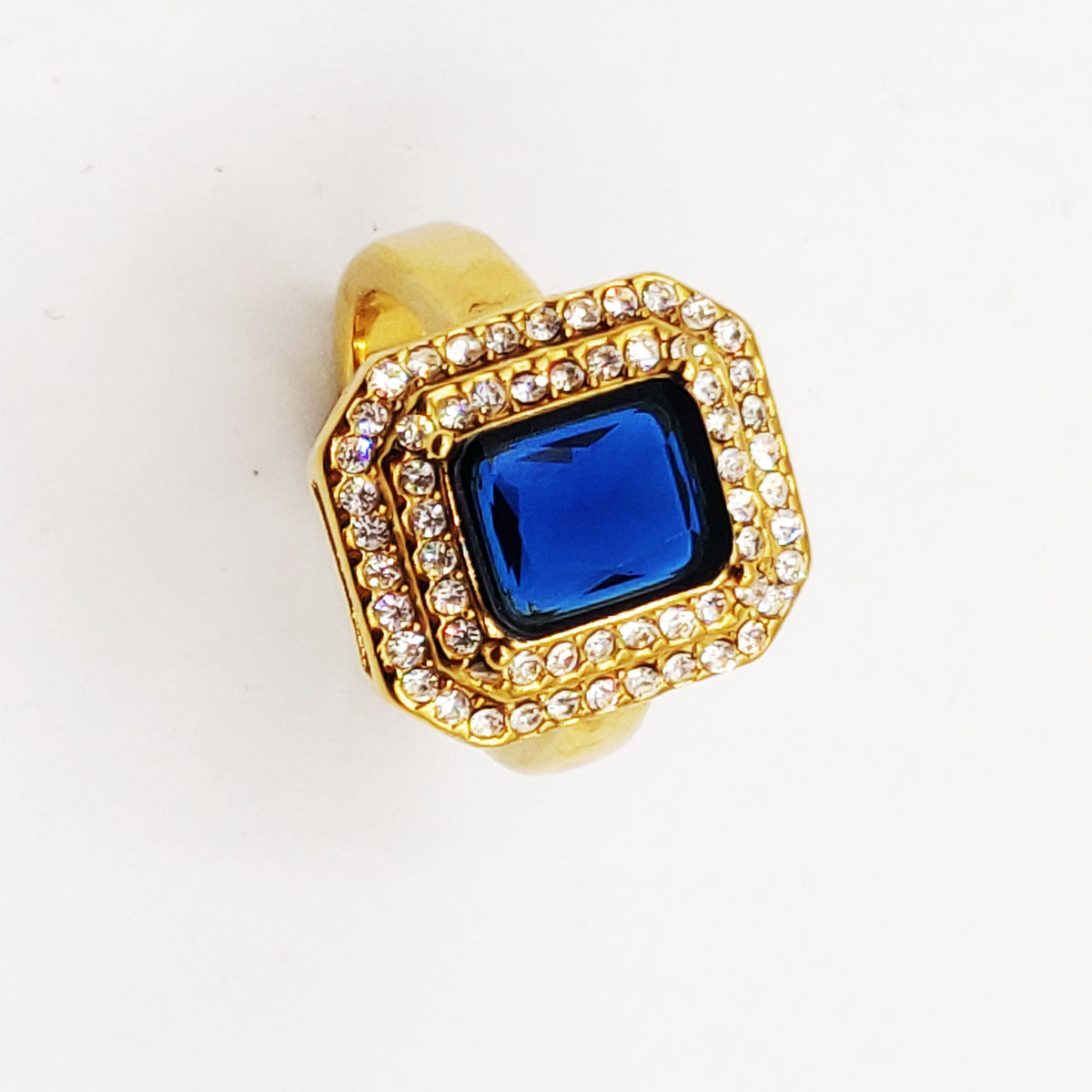 Bague Triple Rectangles Bleu et Cristaux Luxe