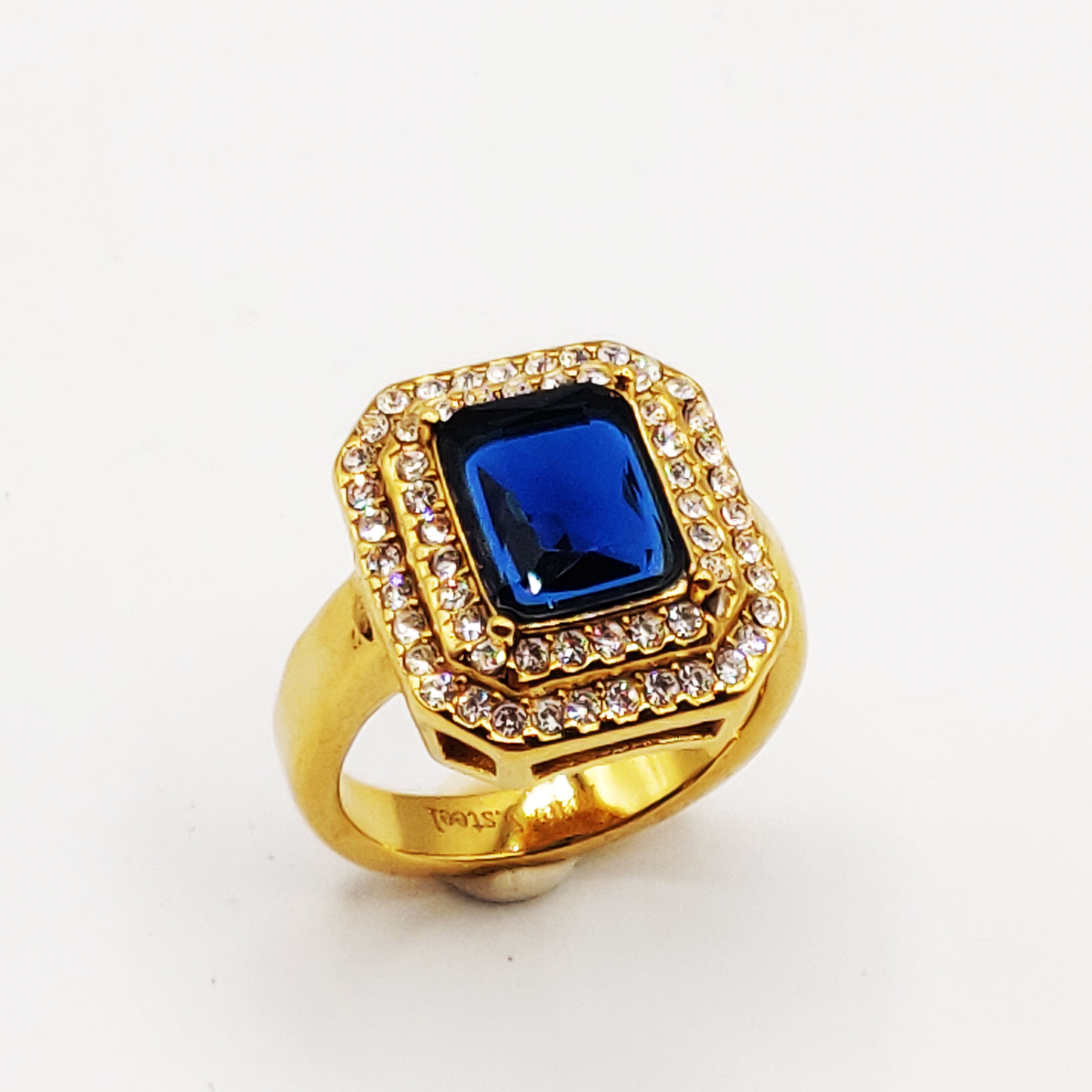 Bague Triple Rectangles Bleu et Cristaux Luxe
