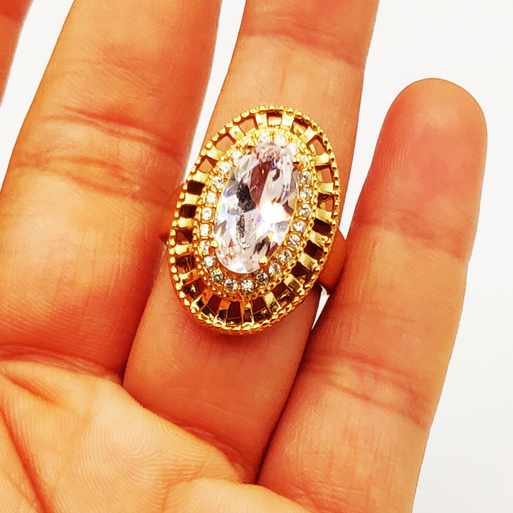 Bague Grand Cristal Ovale Tour Cristaux Luxe